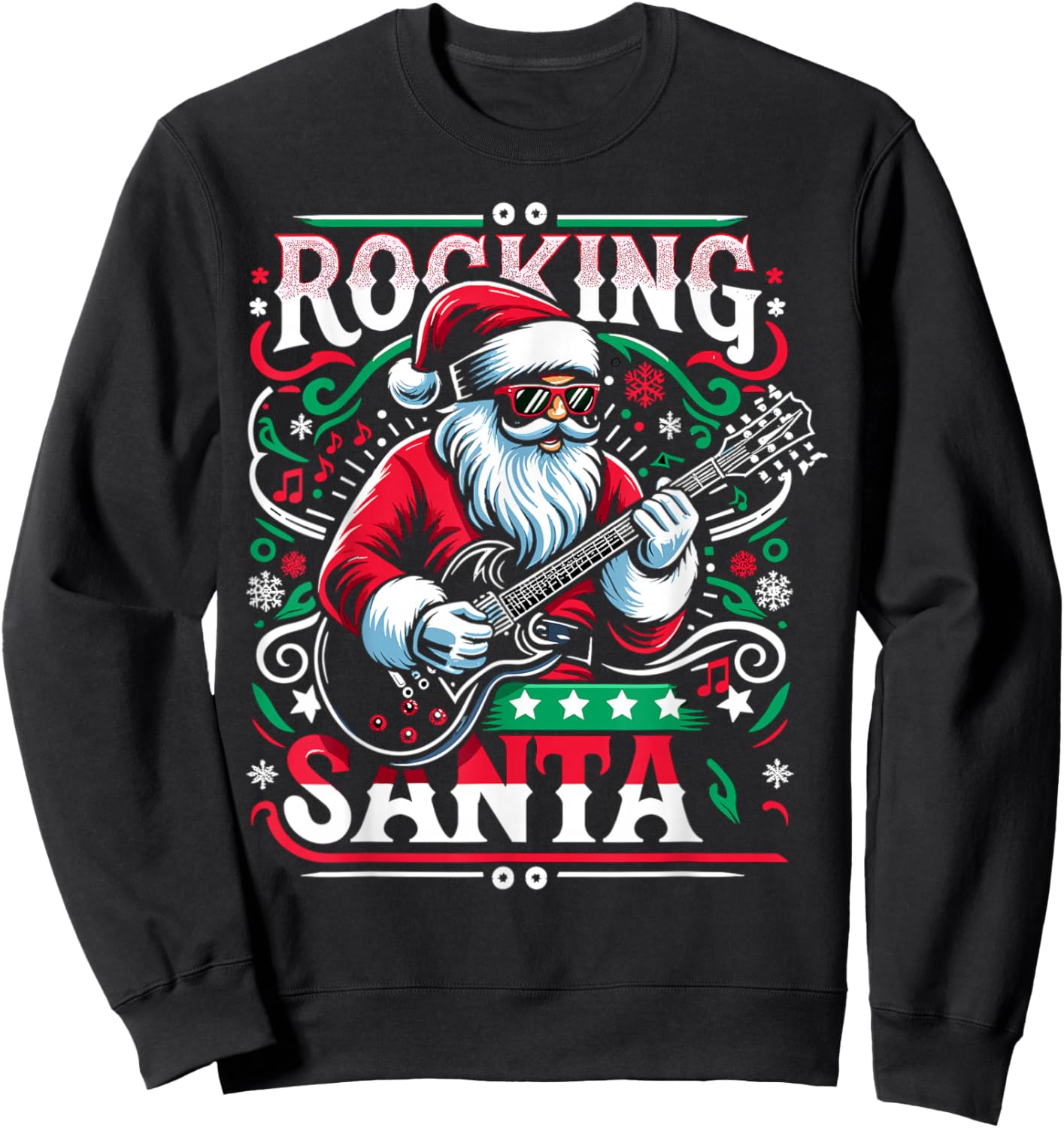 The Rocking Santa Christmas Rock Guitar Santa Sweatshirt - Sweatshirt | Black