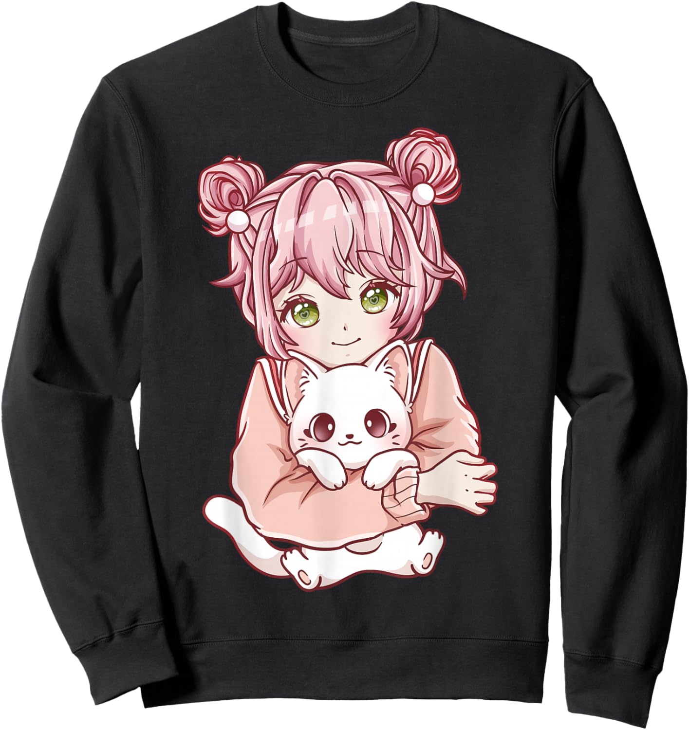 Anime Girl Cat Cats Kawaii Sweatshirt - Sweatshirt | Black
