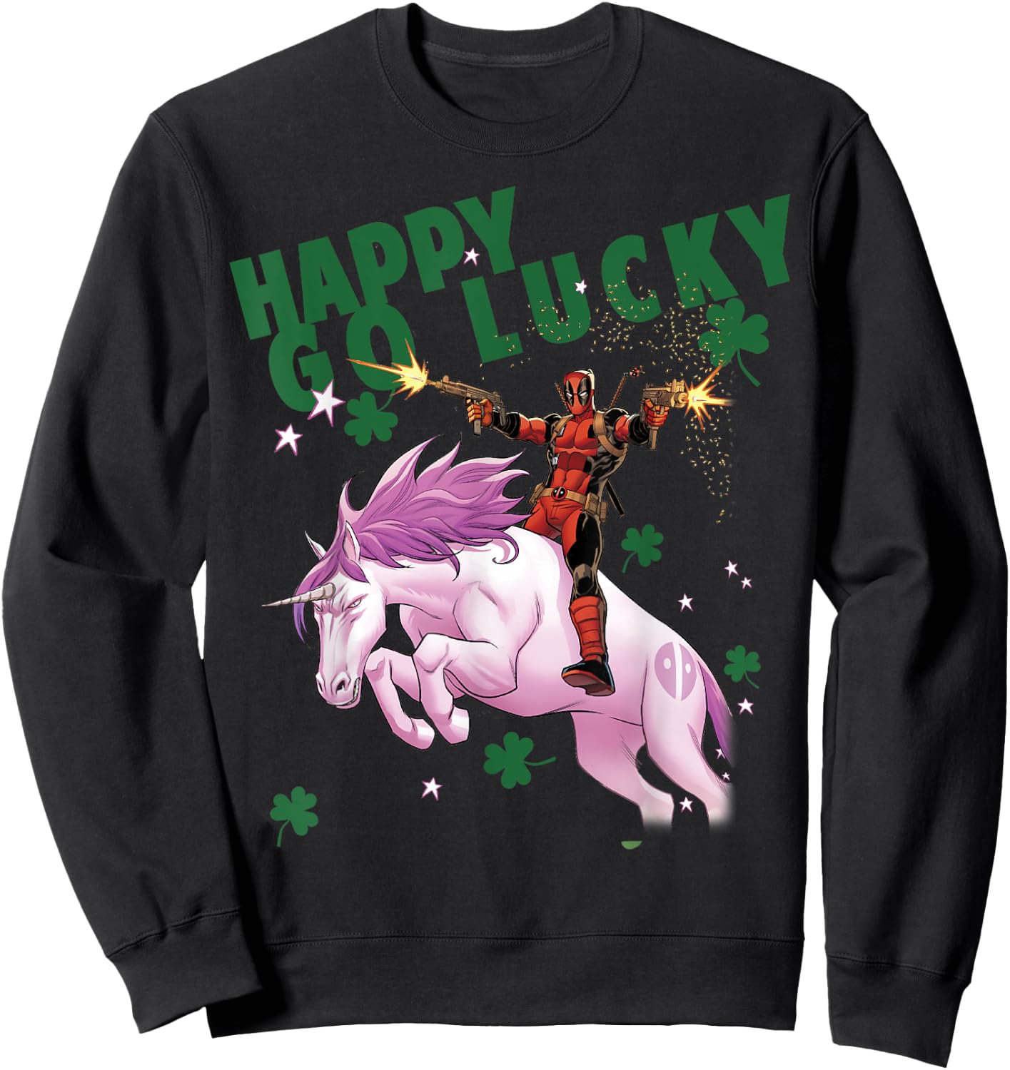 Marvel Deadpool Happy Go Lucky Magical Unicorn Sweatshirt - Sweatshirt | Black