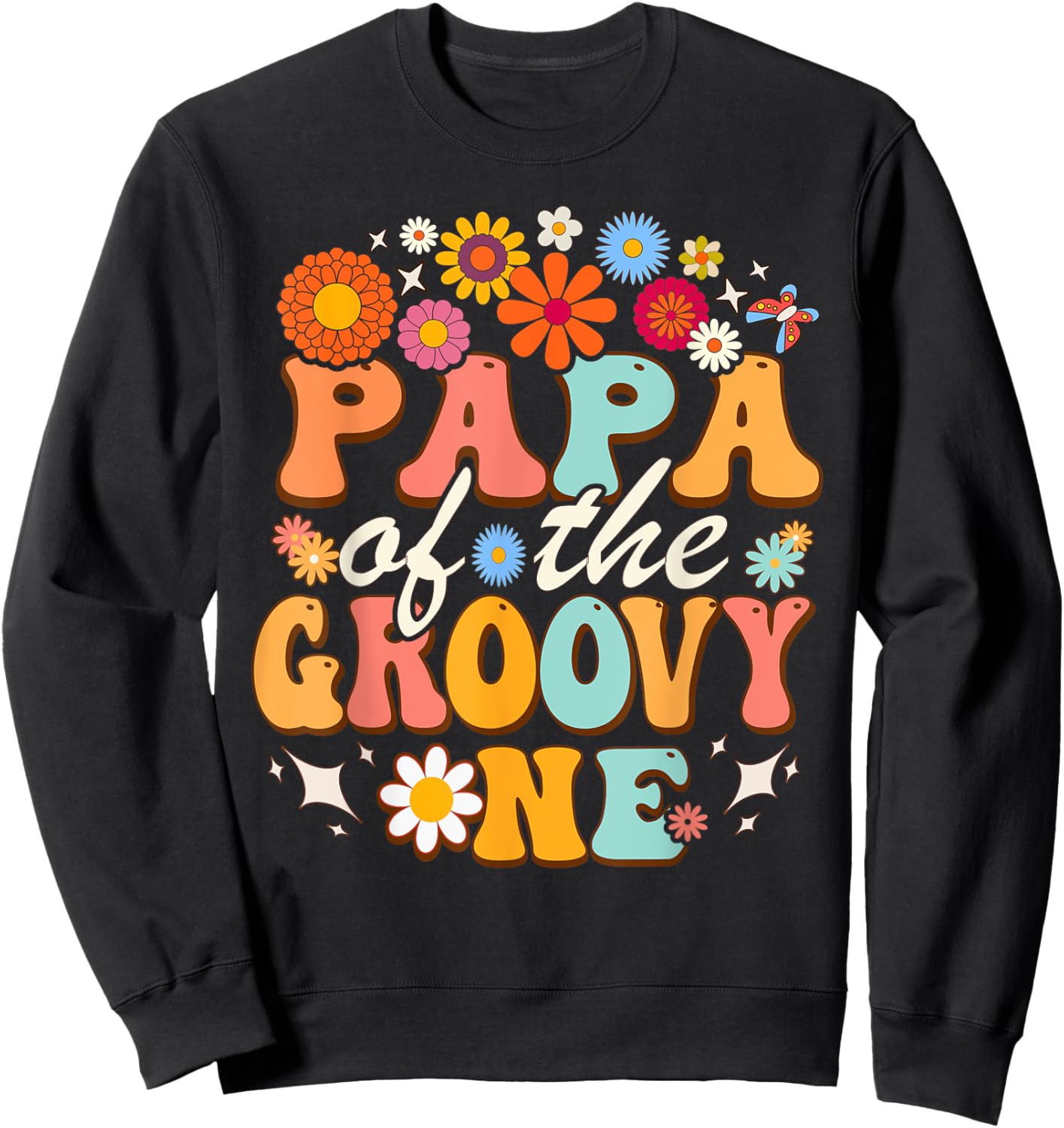 Papa of Groovy One Matching Family First Birthday Party Sweatshirt - Sweatshirt | Black