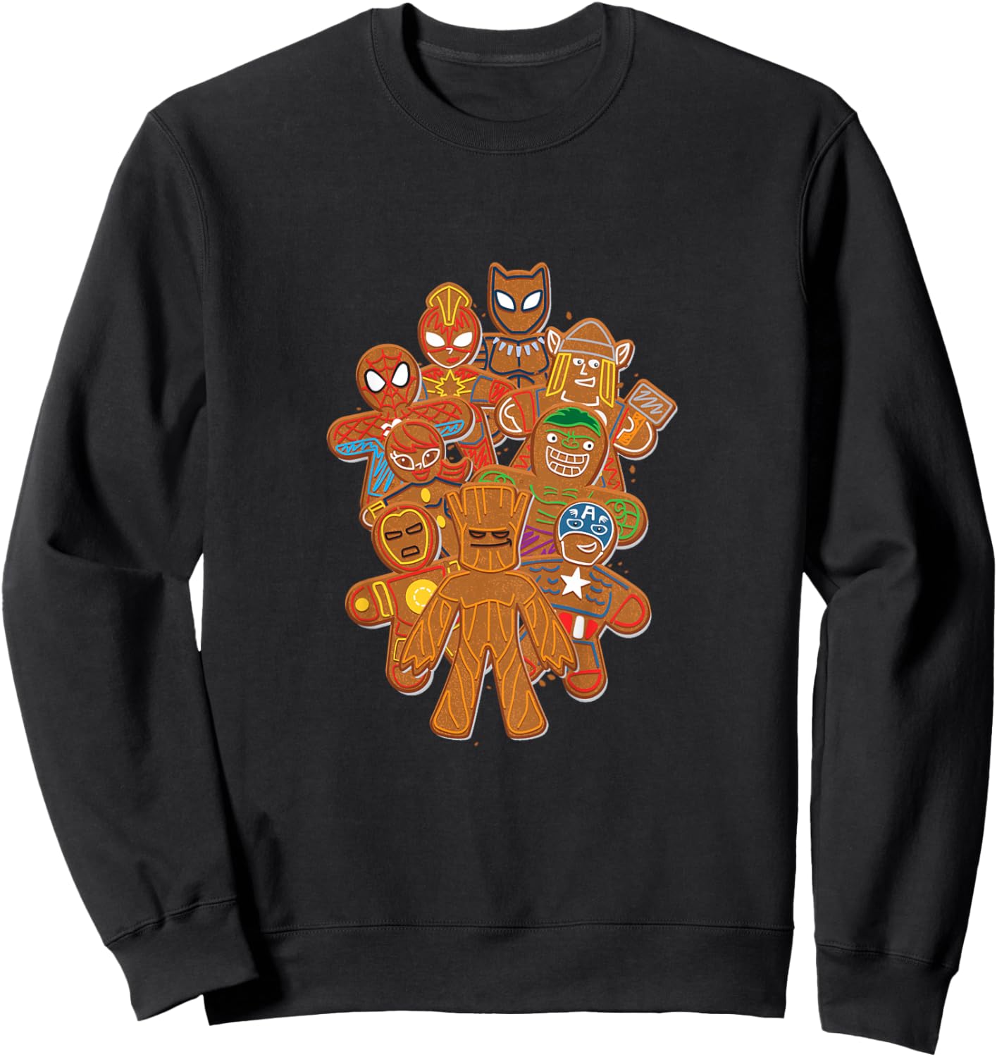 Kids Marvel Avengers Christmas Super Hero Gingerbread Cookies Sweatshirt - Sweatshirt | Black