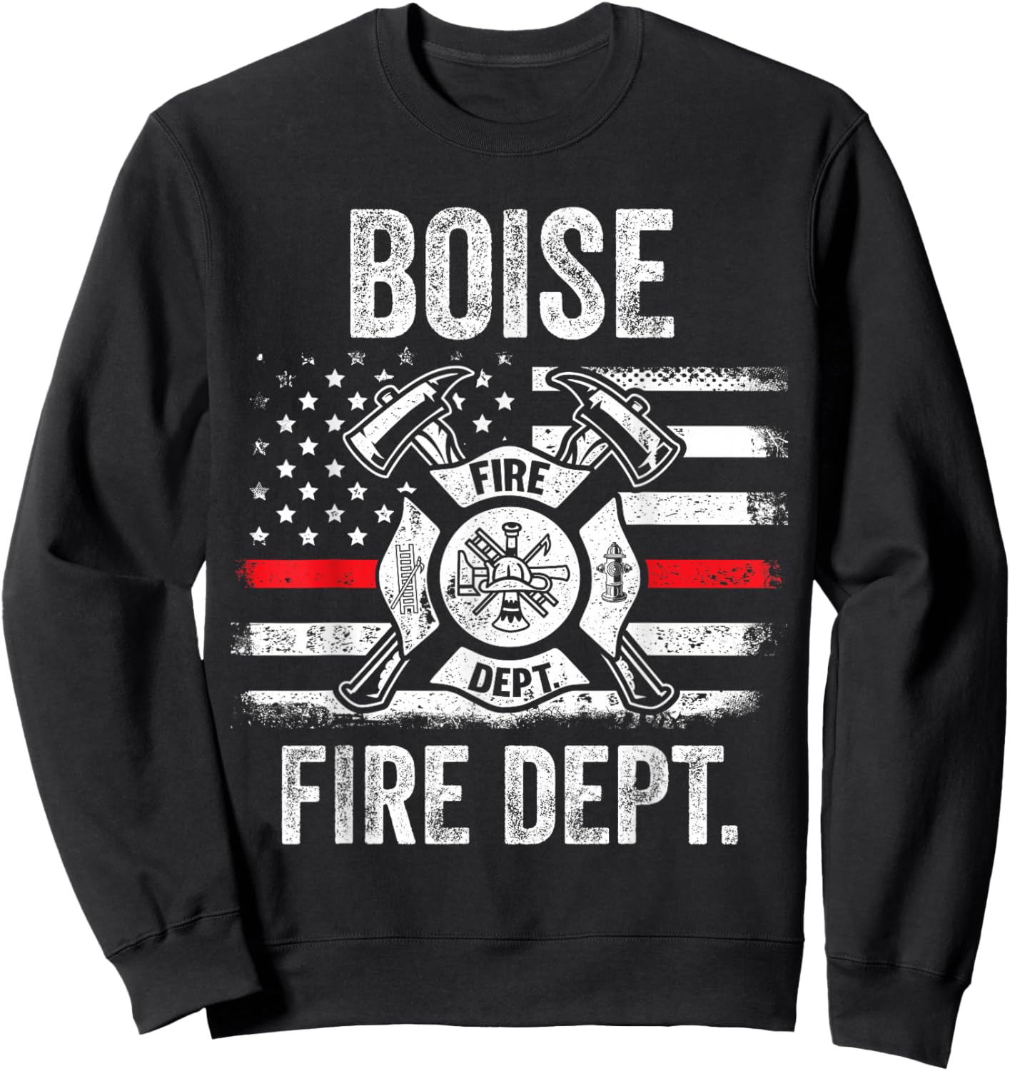 Boise Idaho Fire Department Thin Red Line Fireman Sweatshirt - Sweatshirt | Black