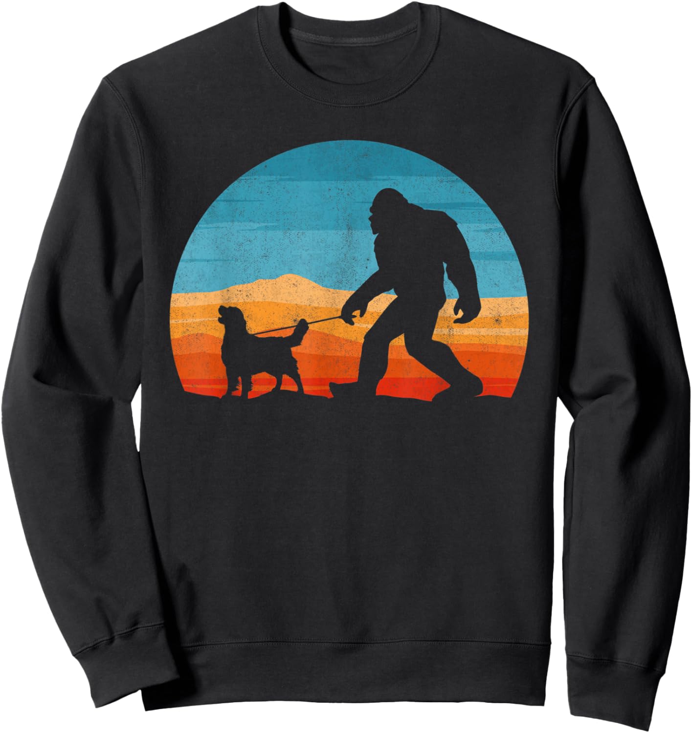 Bigfoot Walking Golden Retriever Dog Retro Sasquatch Women Kids Sweatshirt - Sweatshirt | Black