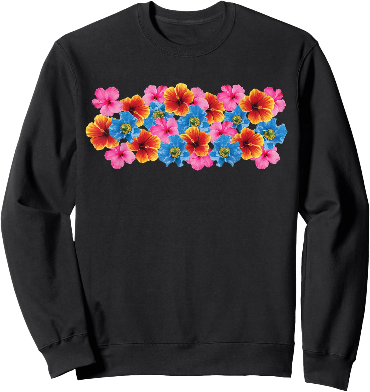 Hawaiian Hibiscus Flowers Vintage Tropical Hawaii Aloha Gift Sweatshirt - Sweatshirt | Black
