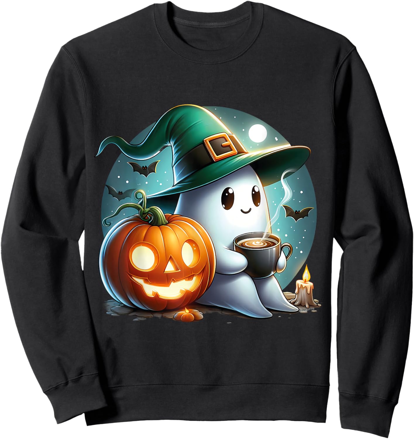 Cute Halloween Ghost Coffee Pumpkin Sweatshirt - Sweatshirt | Black