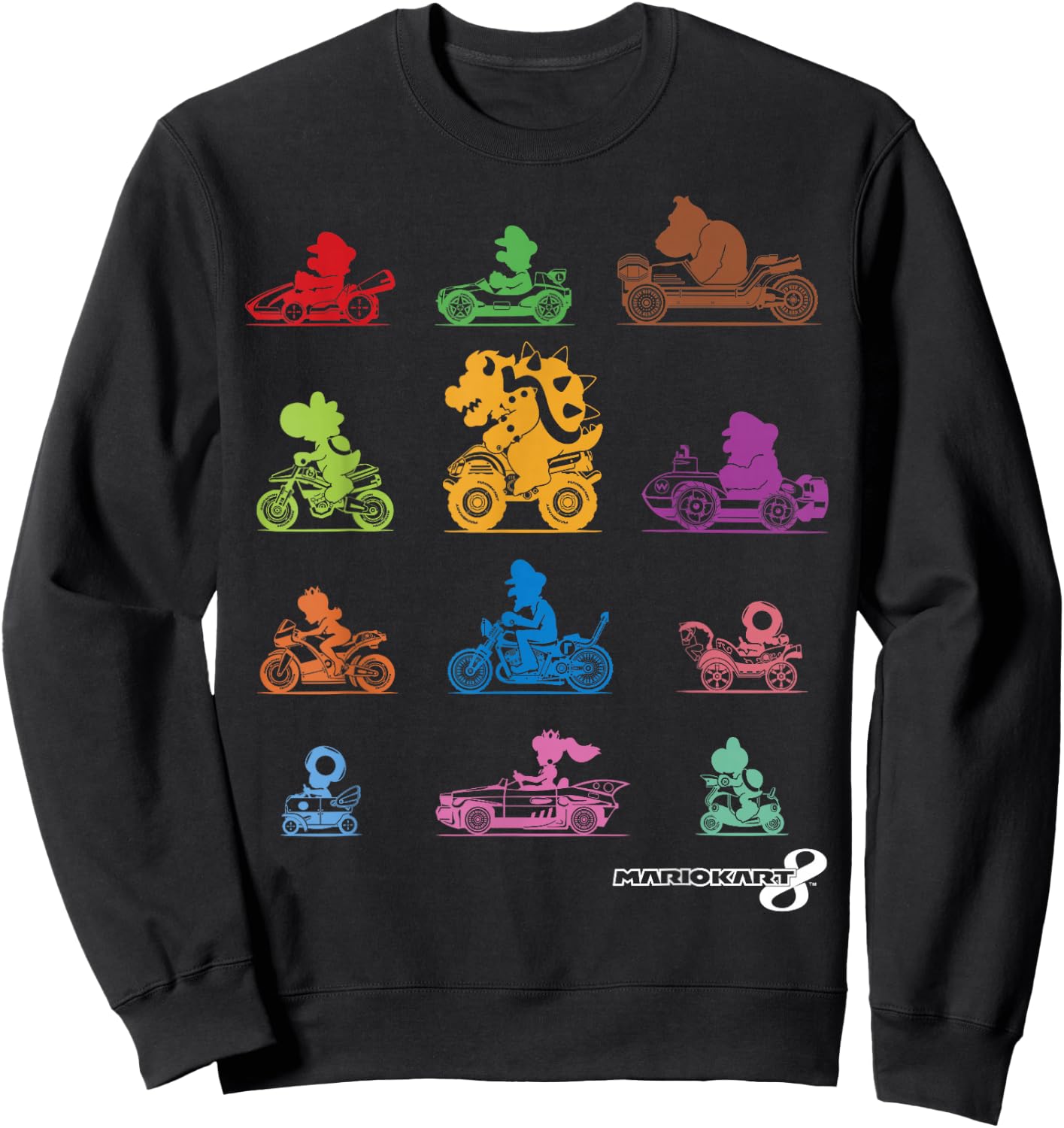 Mario Kart Colorful Character Profile Silhouettes Small Sweatshirt - Sweatshirt | Black