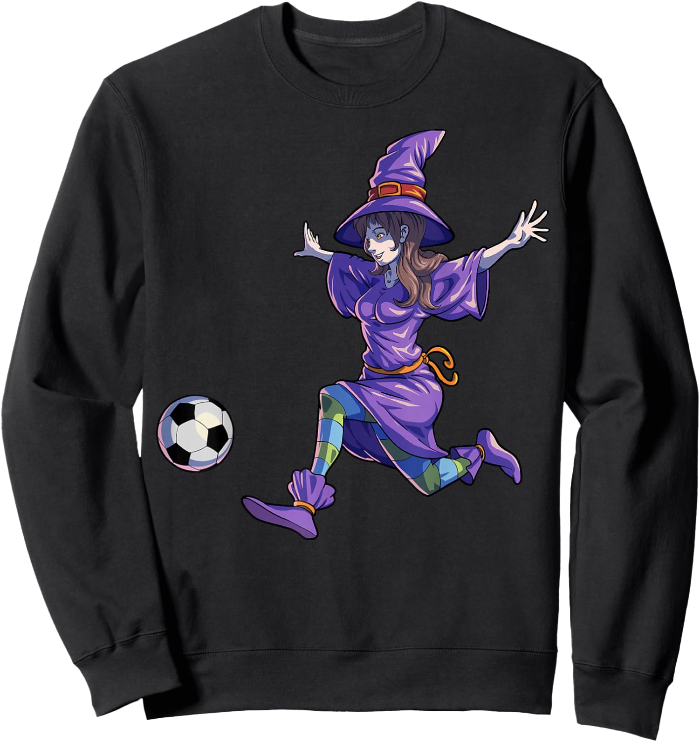 Soccer Witch Halloween Women Girls Soccer Halloween Sweatshirt - Sweatshirt | Black