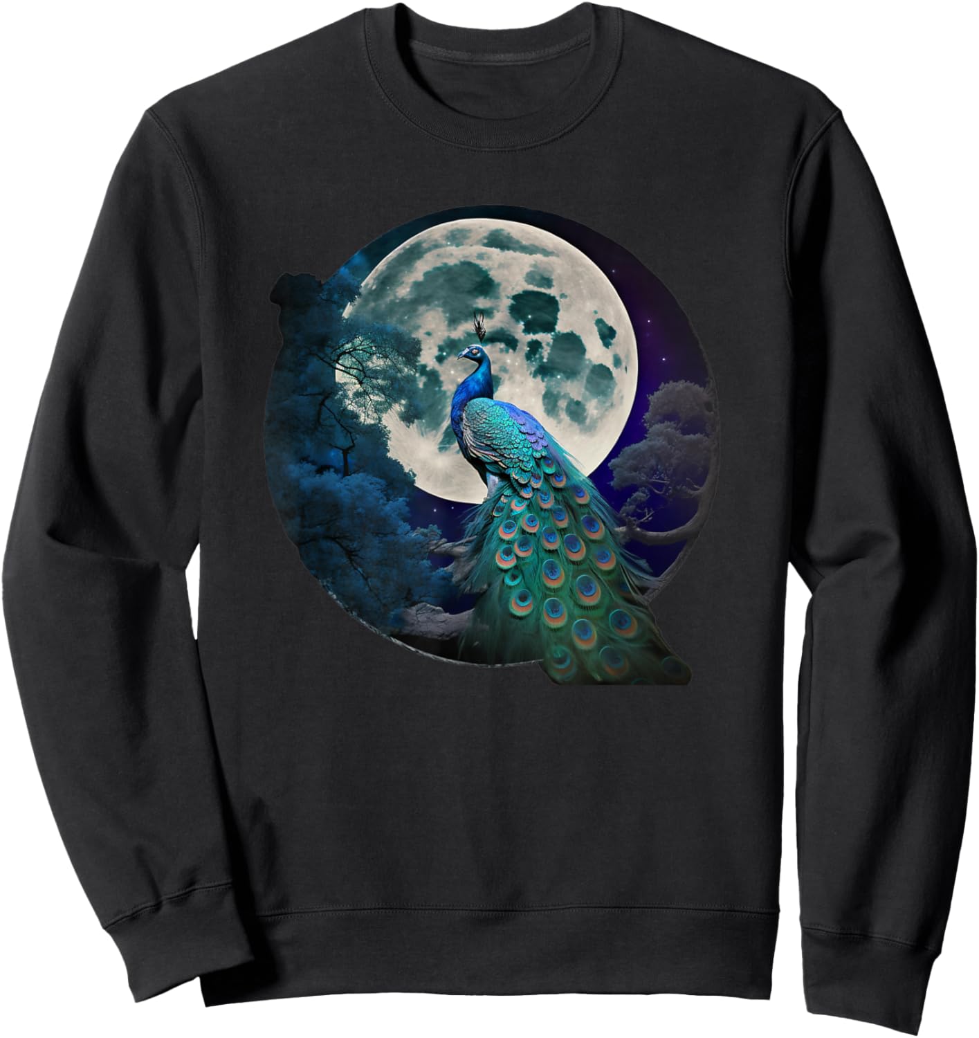 beautiful Majestic Peacock in the moonlight Sweatshirt - Sweatshirt | Black