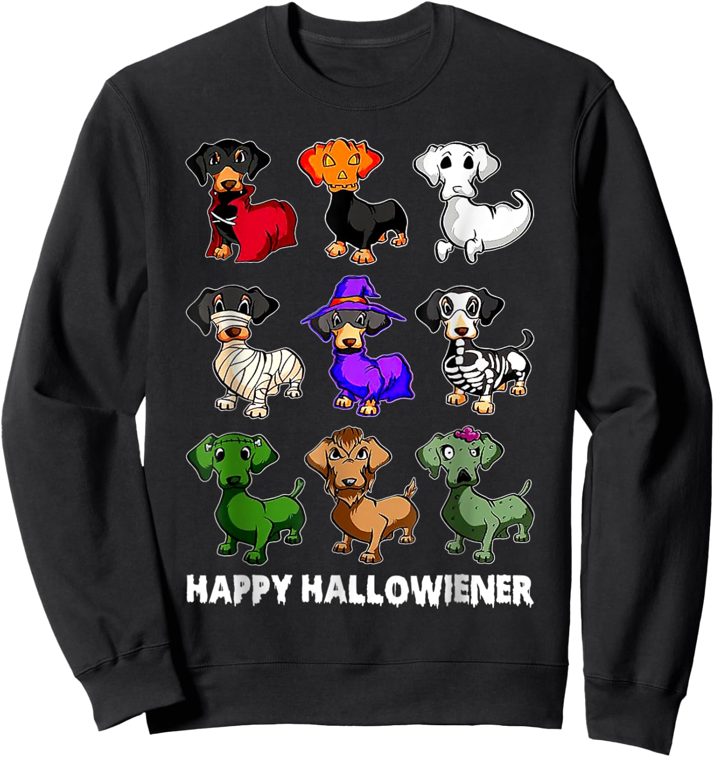 Dachshund Happy Halloweiner Funny Halloween Dogs Lover Sweatshirt - Sweatshirt | Black