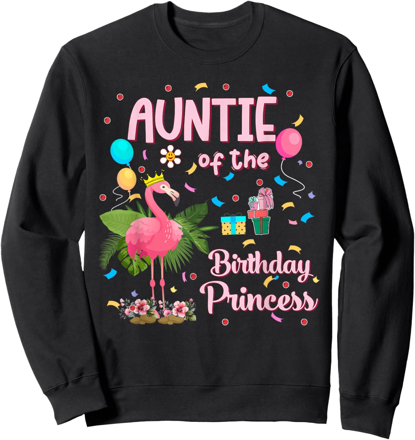 Auntie of the Birthday Princess Pink Flamingo Party Squad Sweatshirt - Sweatshirt | Black
