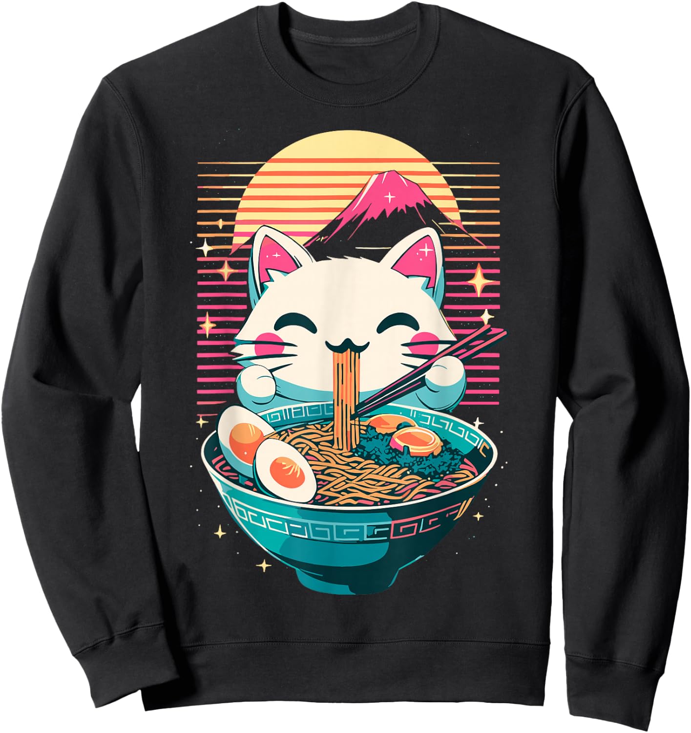 Anime Cat Eating Ramen Japanese Ramen Cat Japan Sweatshirt - Sweatshirt | Black