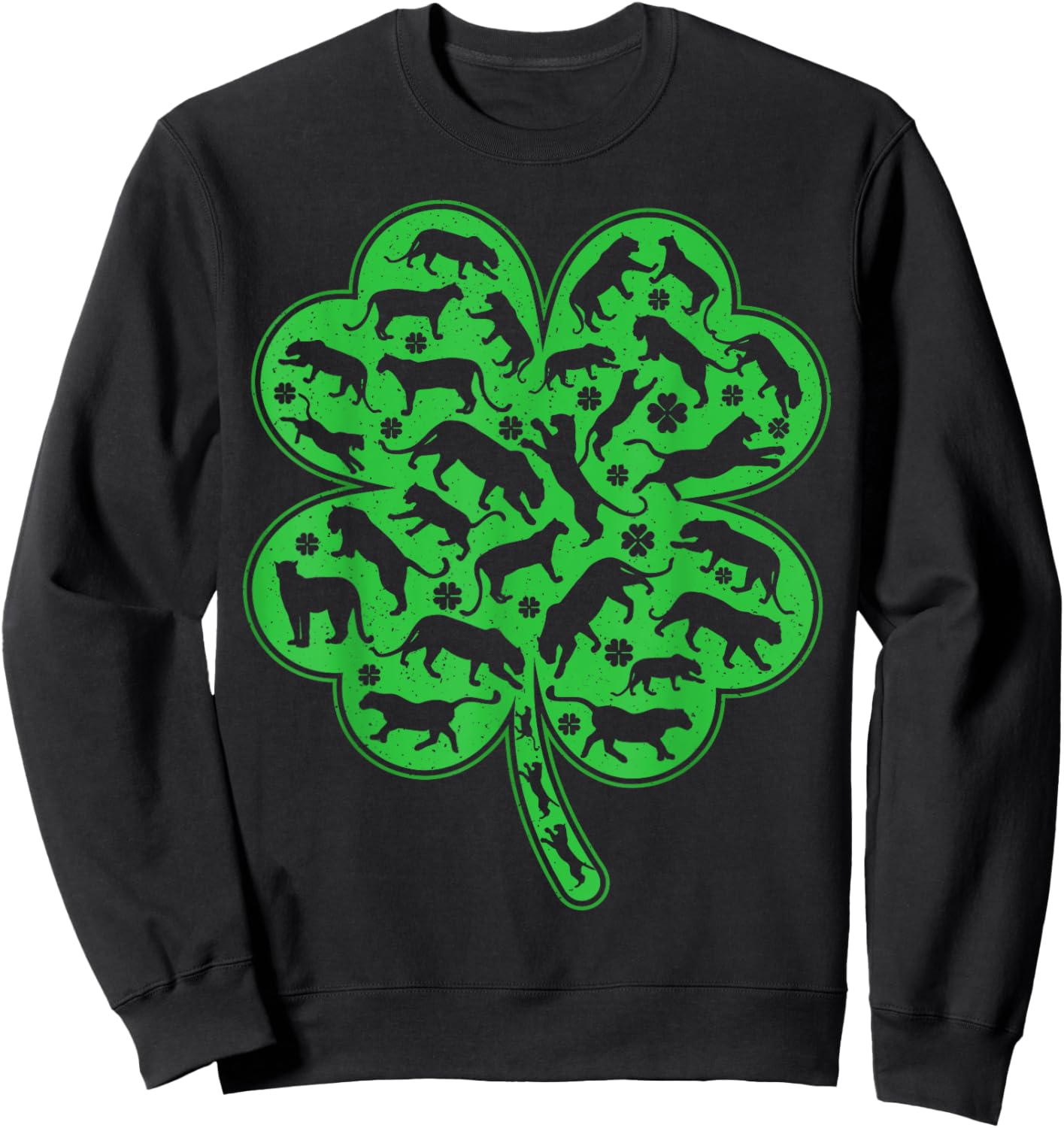 Luckiest Irish Shamrock Leaf Panther St. Patrick's Day Sweatshirt - Sweatshirt | Black
