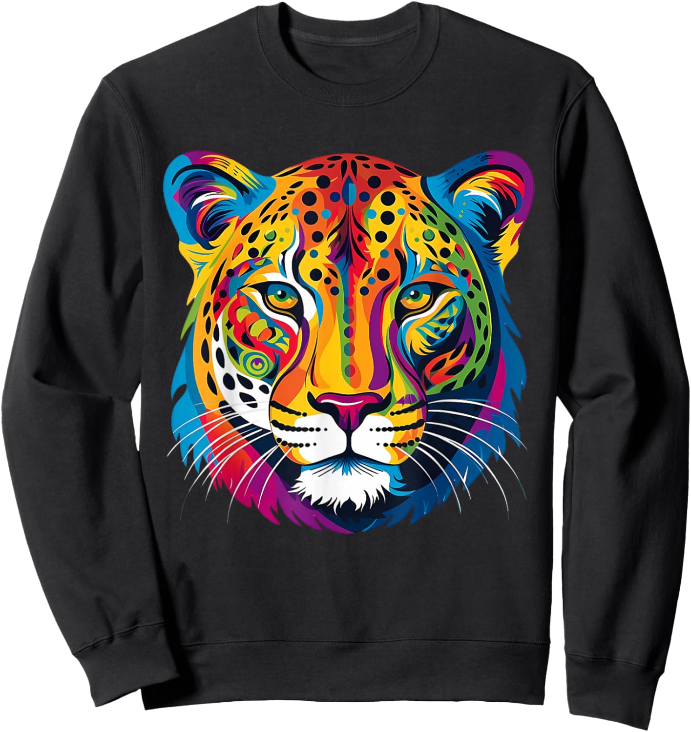 Colorful Cheetah Face Animal Print Big Cat Wildlife Graphic Sweatshirt - Sweatshirt | Black