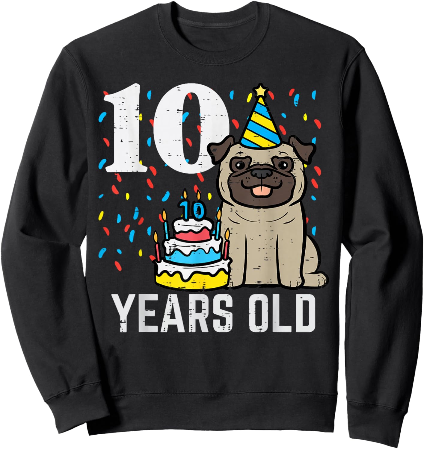 10 Years OId Dog Pug 10th Birthday Bday Party Boys Girls Kid Sweatshirt - Sweatshirt | Black