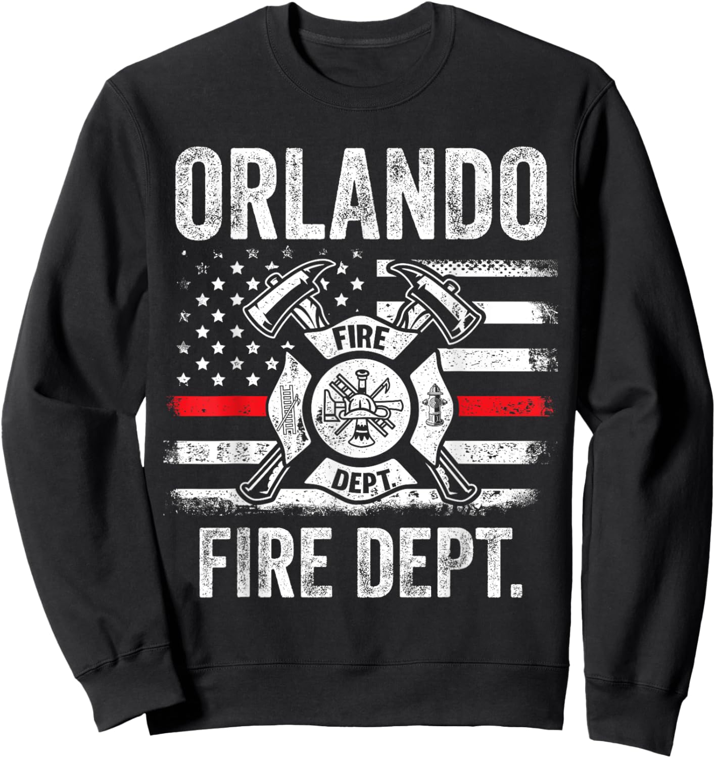 Orlando Florida Fire Department Thin Red Line Fireman Sweatshirt - Sweatshirt | Black