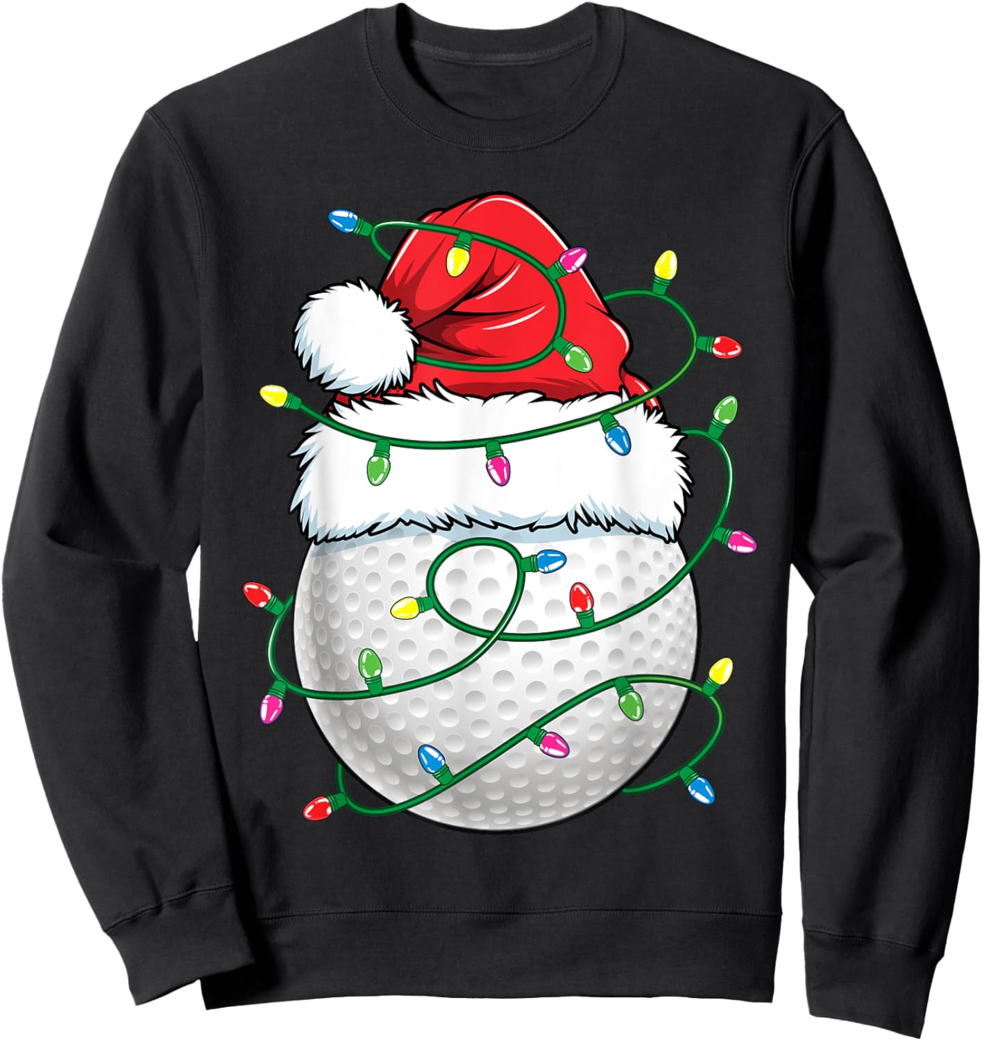 Golf Ball Santa Hat Men Christmas Golfing Xmas Lights Sweatshirt - Sweatshirt | Black