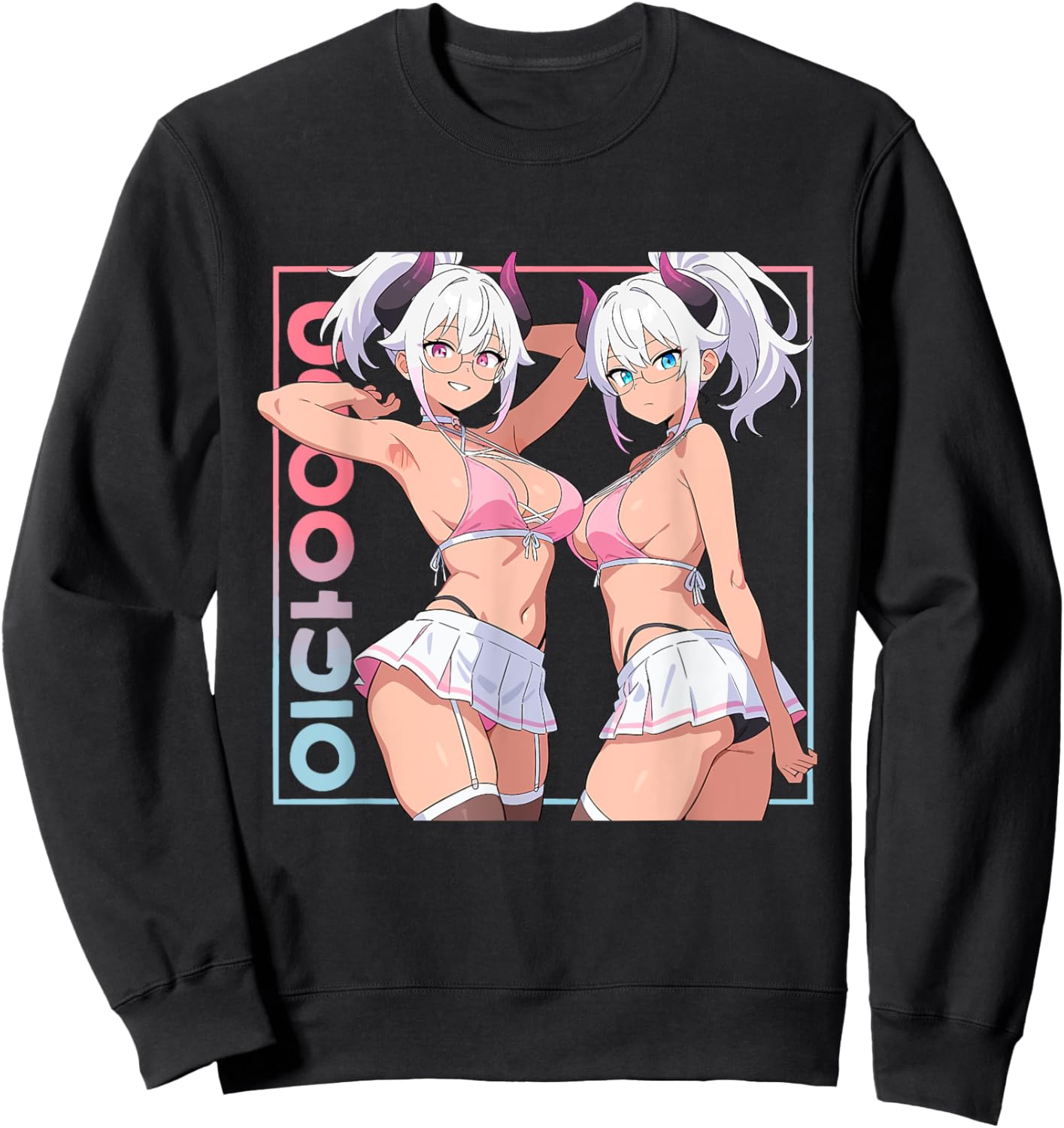 Waifu Sexy Anime Girl Horns Mini jupe Japonaise Rétro Art Sweatshirt - Sweatshirt | Black