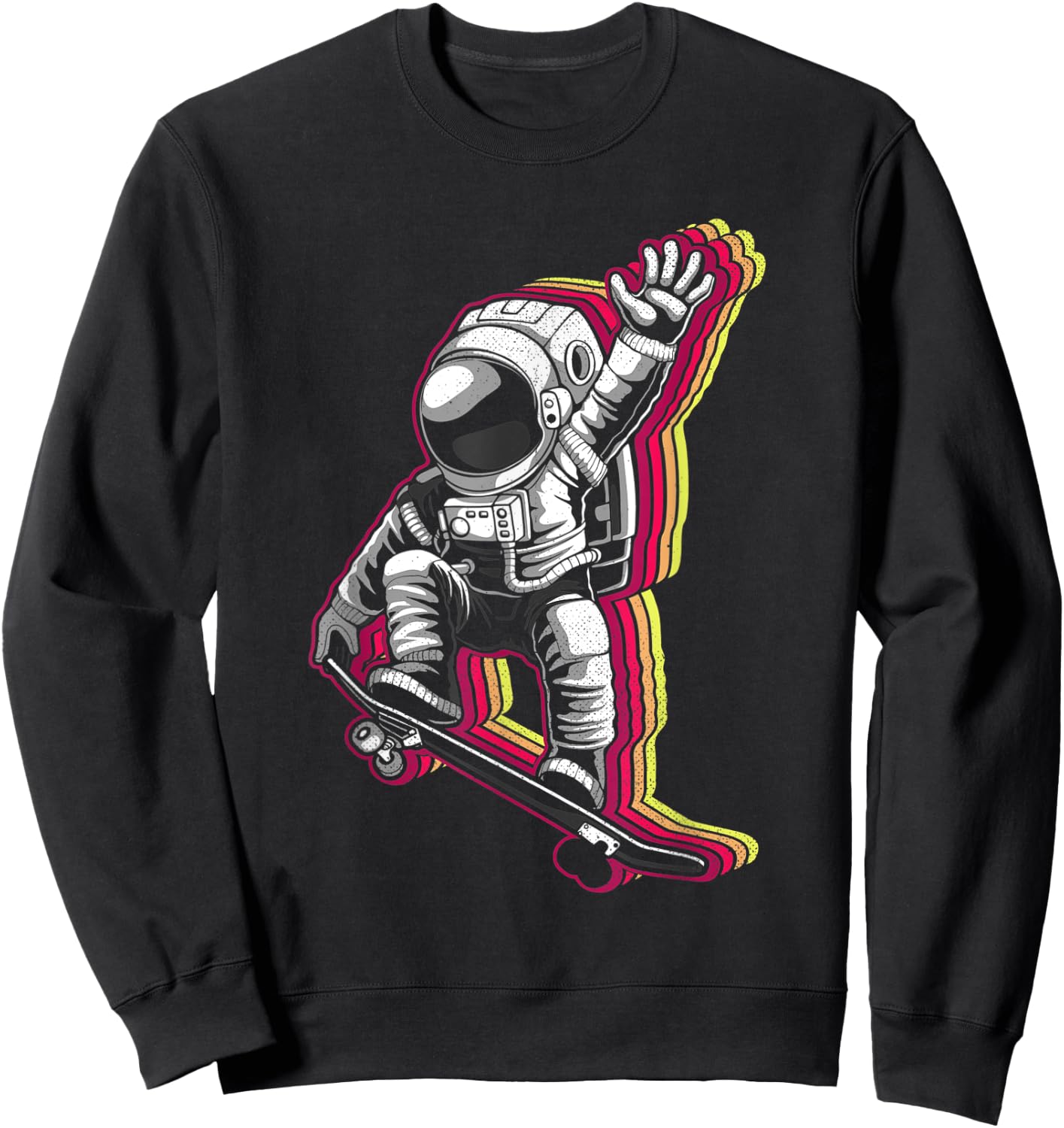 Skating Astronaut Cartoon Kids Skater Boy 70s 80s Skateboard Sweatshirt - Sweatshirt | Black