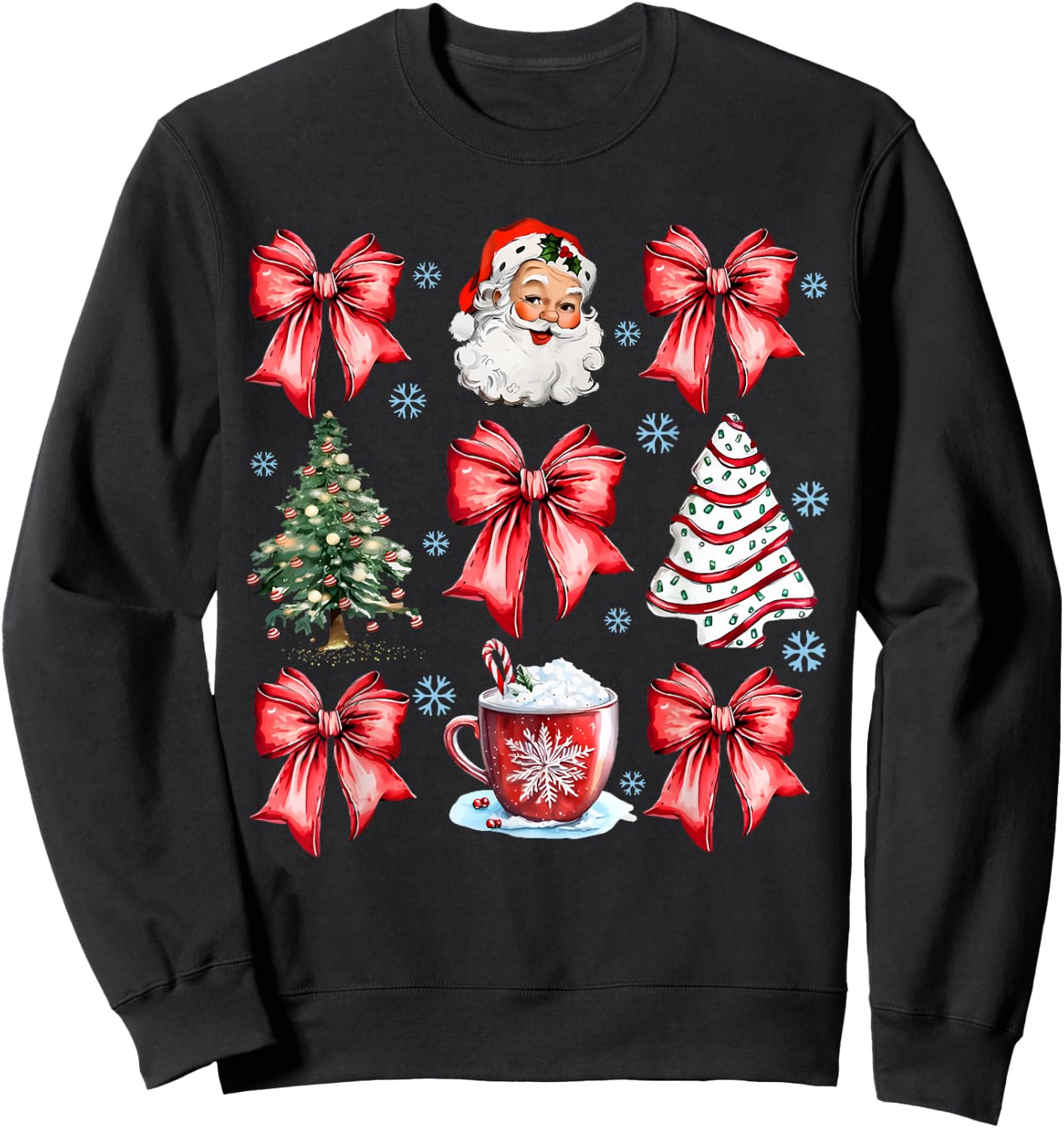 Coquette Bow Santa Christmas Tree Cake Candy Cane Girly Xmas Sweatshirt - Sweatshirt | Black