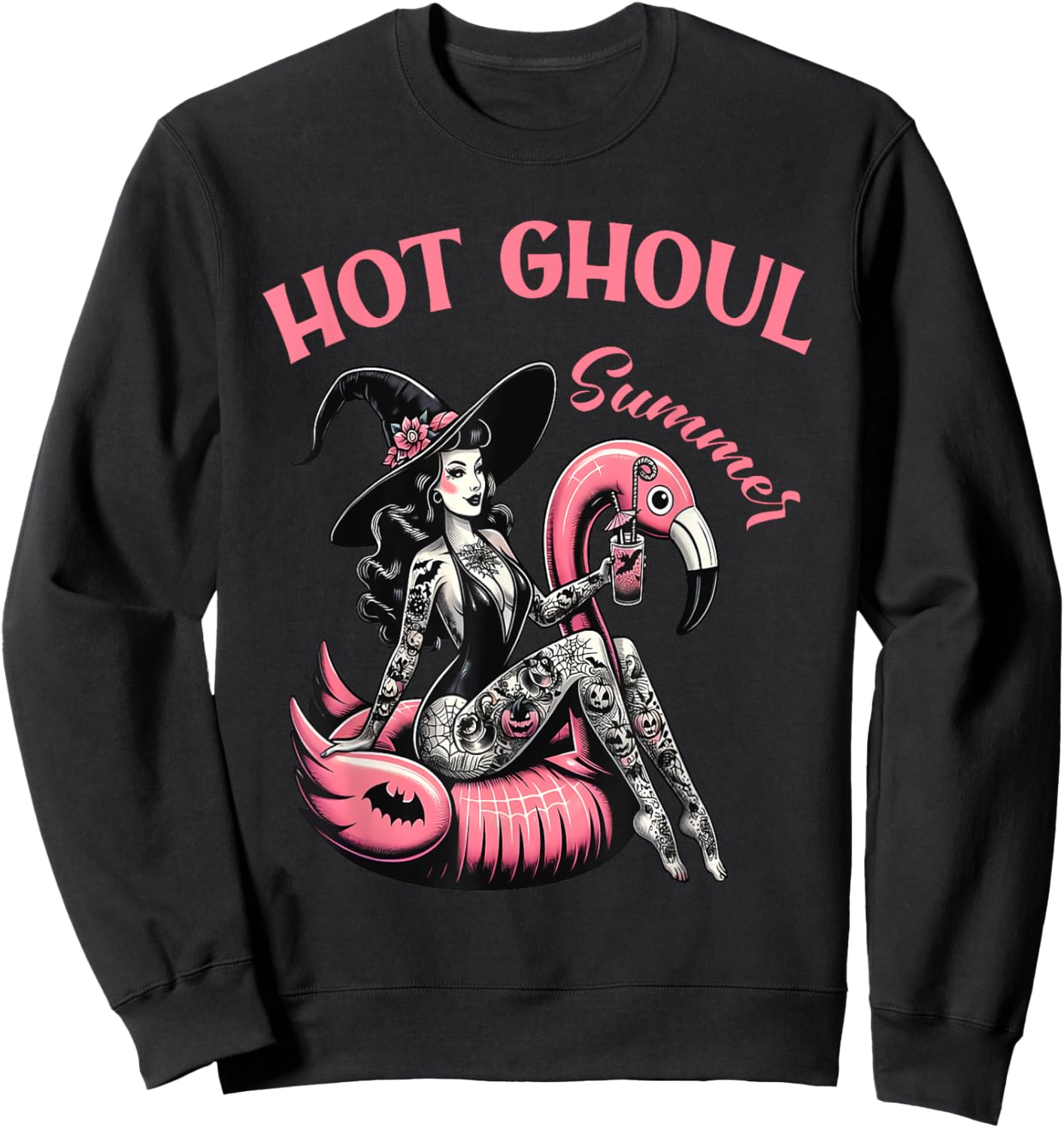 Women Funny Halloween Hot Ghoul Summer Summerween Sweatshirt - Sweatshirt | Black