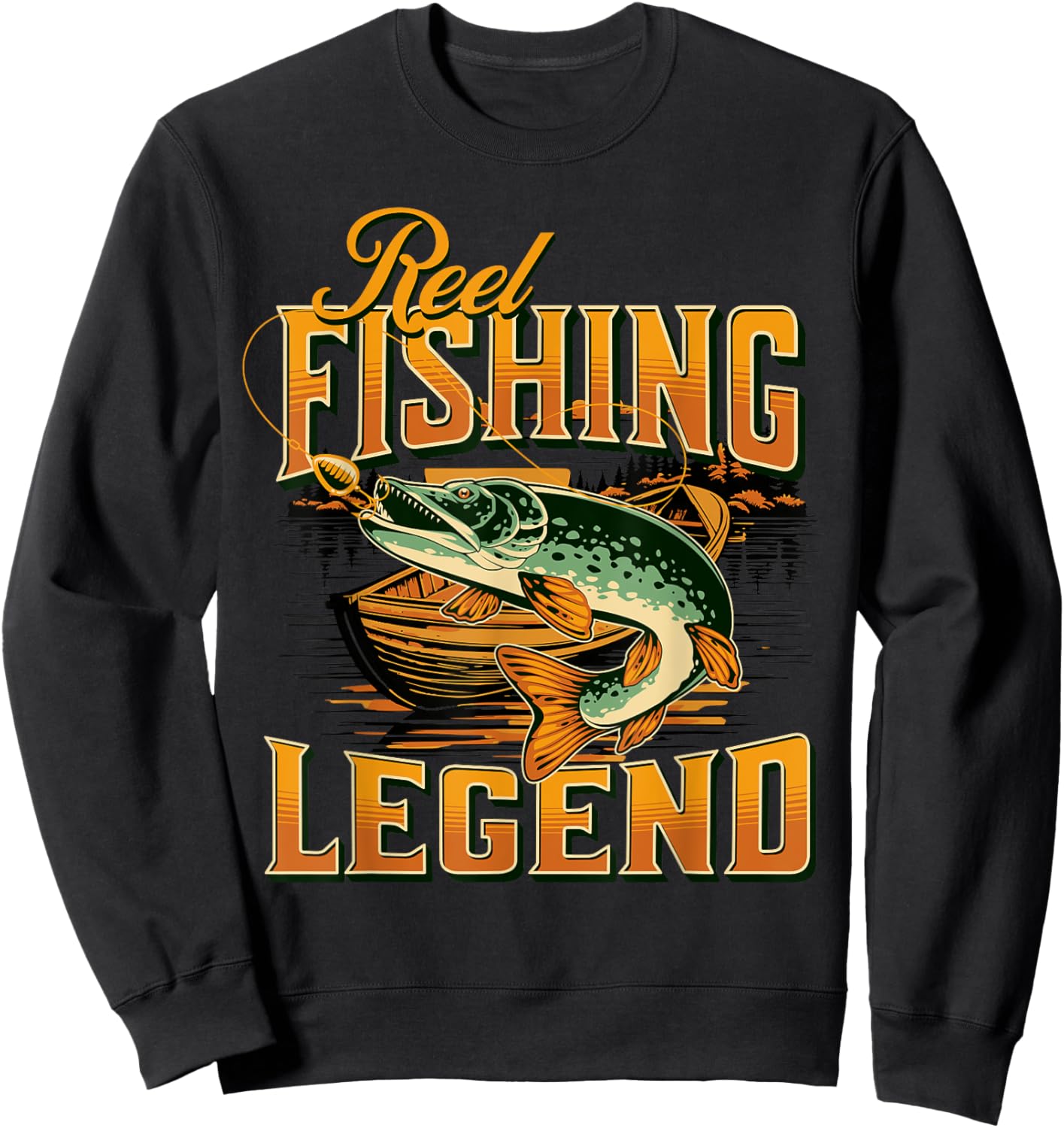 Reel Fishing Legend |Vintage Fishing Pike Sweatshirt - Sweatshirt | Black