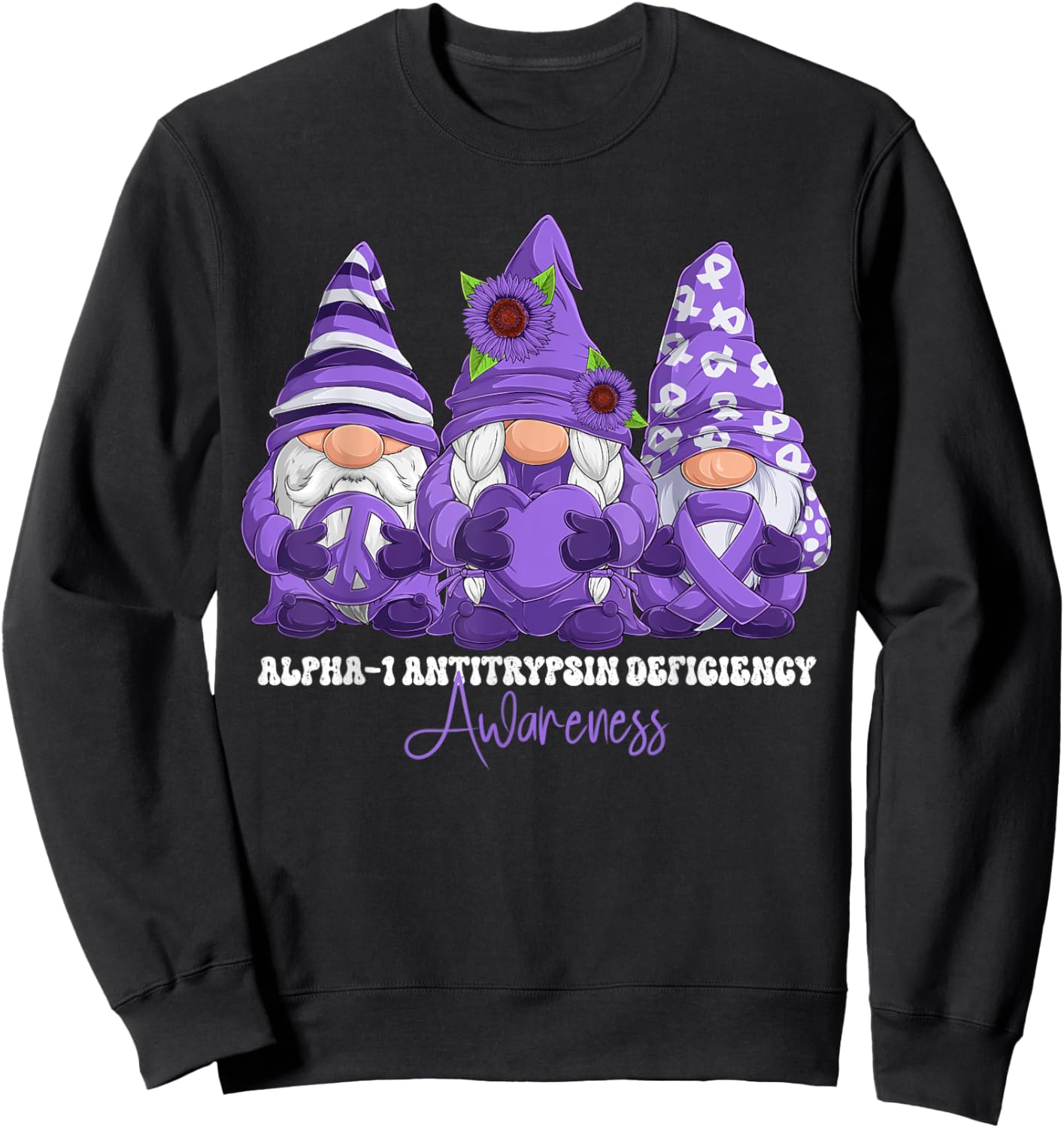 Alpha-1 Antitrypsin Deficiency Awareness Month Purple Ribbon Sweatshirt - Sweatshirt | Black
