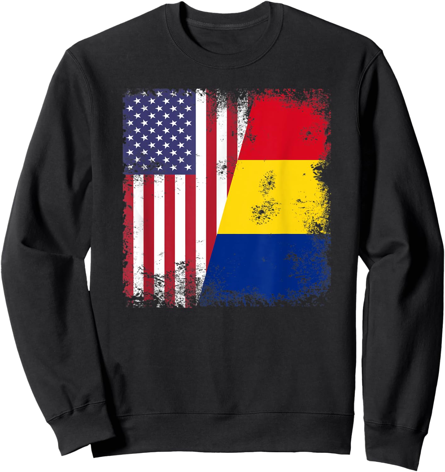 Half Romanian Flag | Vintage Romania USA Gift Sweatshirt - Sweatshirt | Black