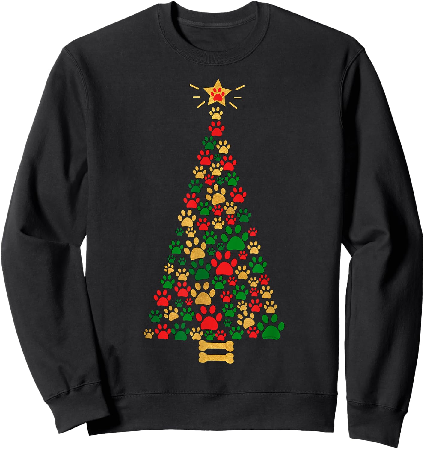 Dog Lovers Cute and Funny Dog Paws Prints Tree Christmas Sweatshirt - Sweatshirt | Black