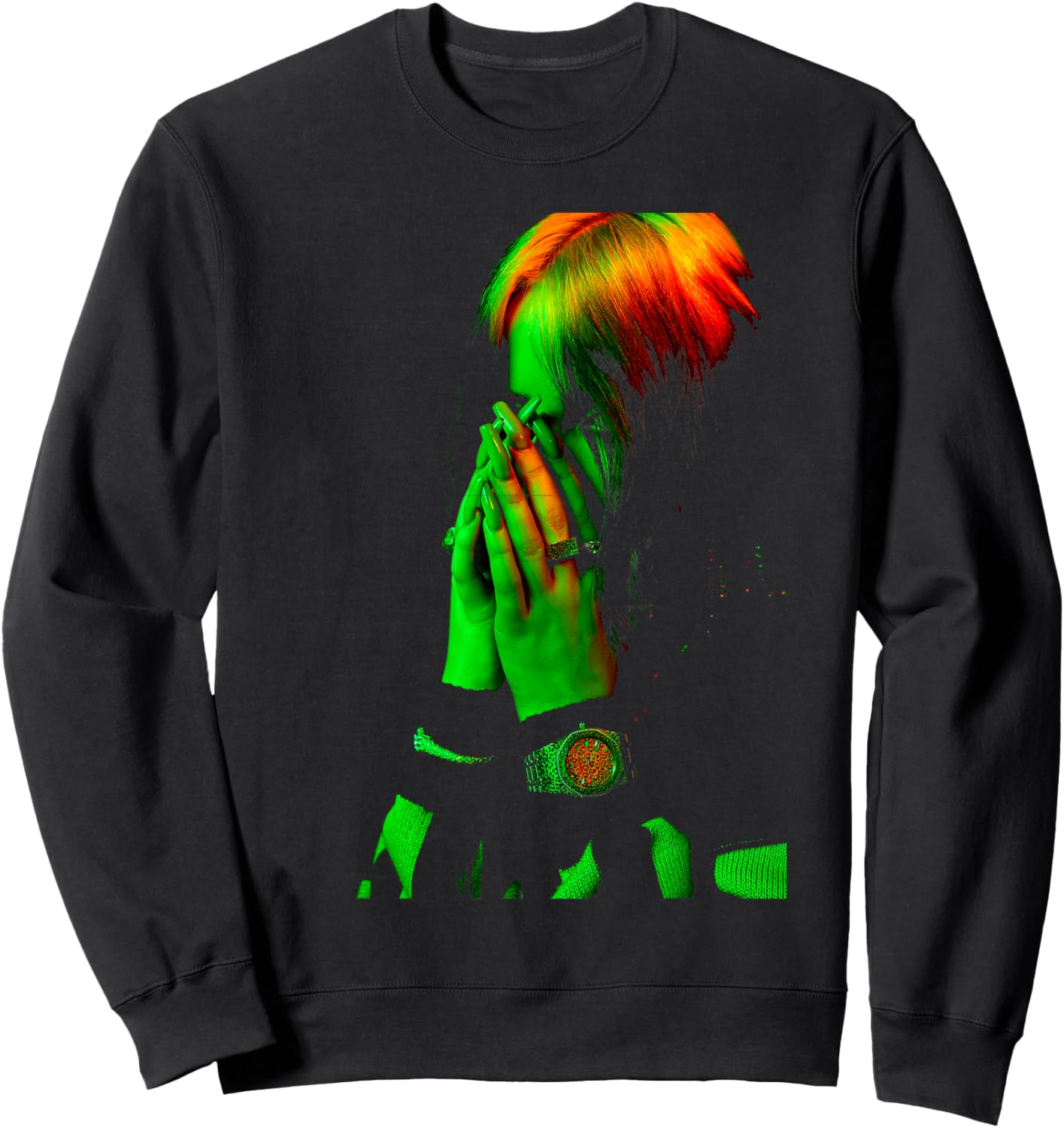 Official Billie Eilish Hand Face Photo Black Sweatshirt - Sweatshirt | Black