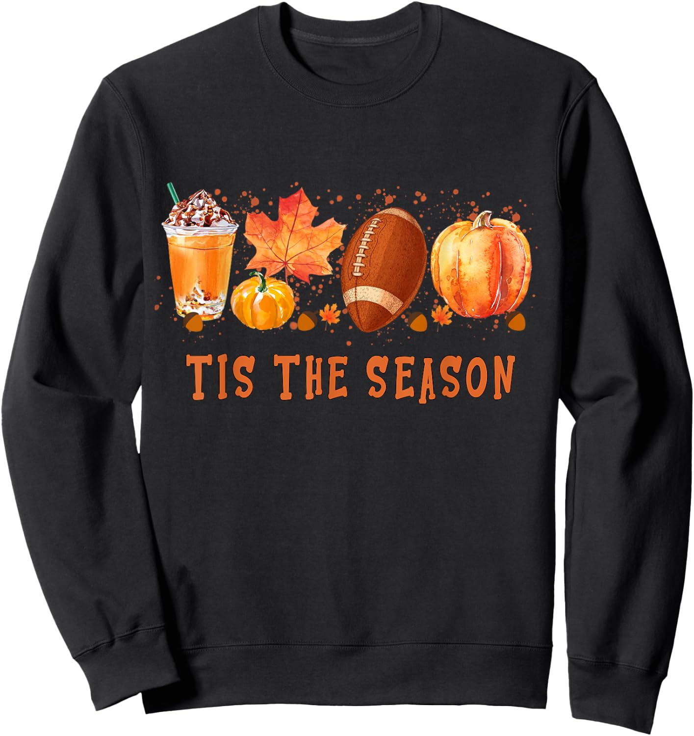 Tis' The Season Leopard Pumpkin Football Halloween Fall Sweatshirt - Sweatshirt | Black