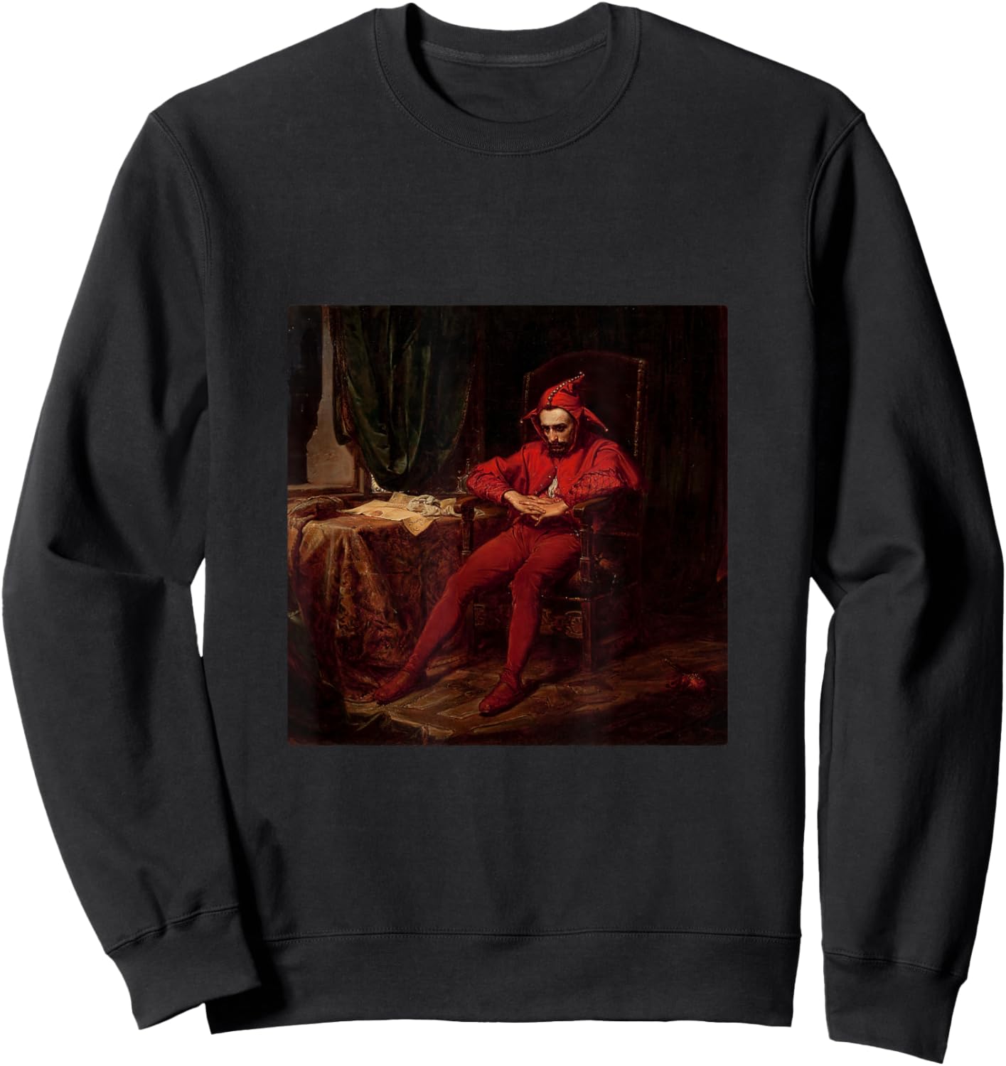 Sad Jester Stanczyk in Red Jan Matejko Art Sweatshirt - Sweatshirt | Black