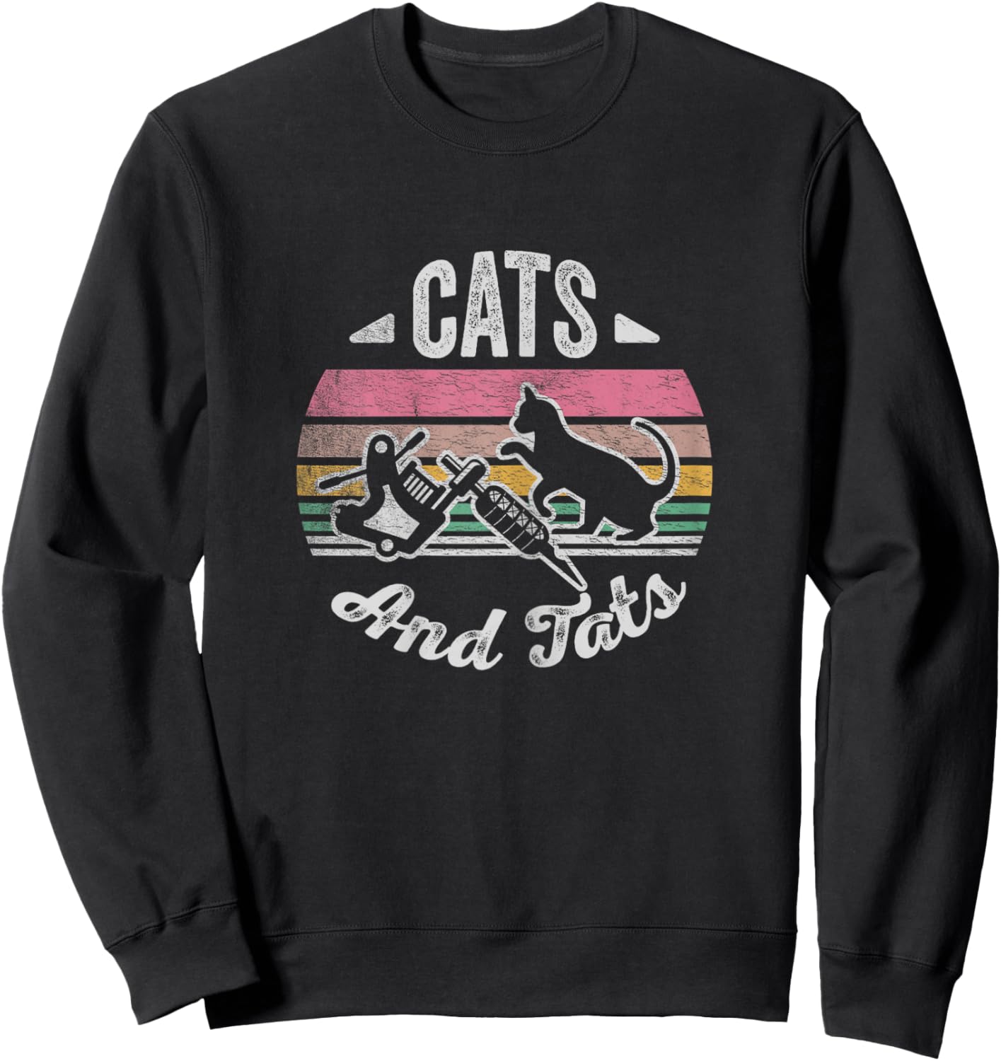 Vintage Cats And Tats Shirt Cat Tattoo Lover Cats & Tats Women Sweatshirt - Sweatshirt | Black