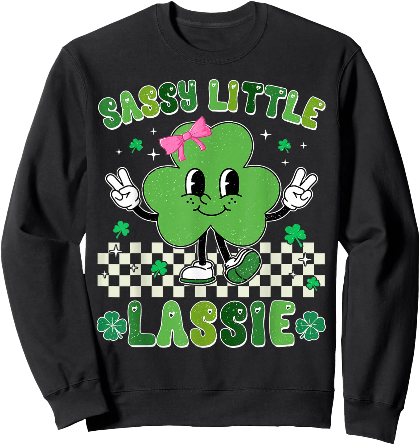 Retro St Patrick's Day Sassy Little Lassie Kid Girls Toddler Sweatshirt - Sweatshirt | Black