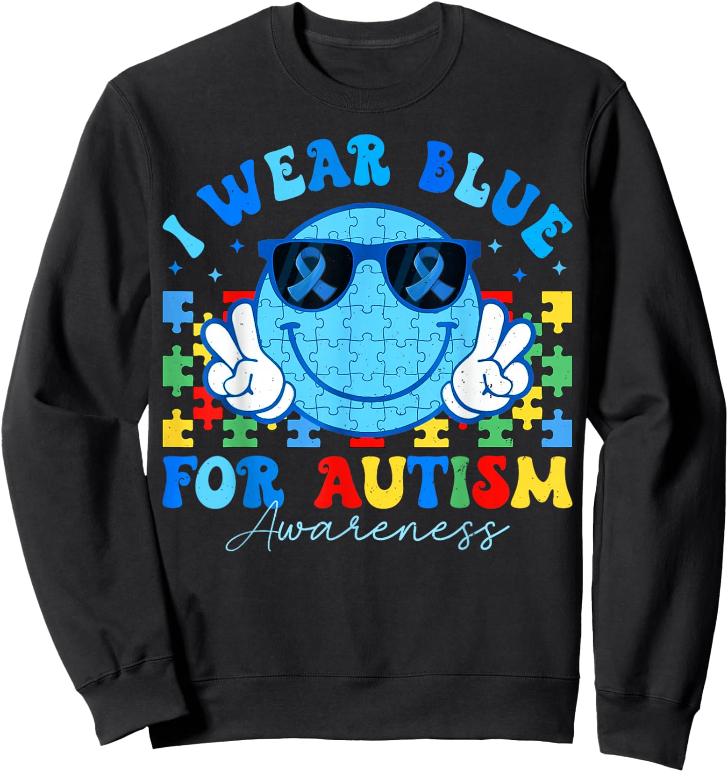 I Wear Blue For Autism Awareness Month Teacher Kids Boys Sweatshirt - Sweatshirt | Black