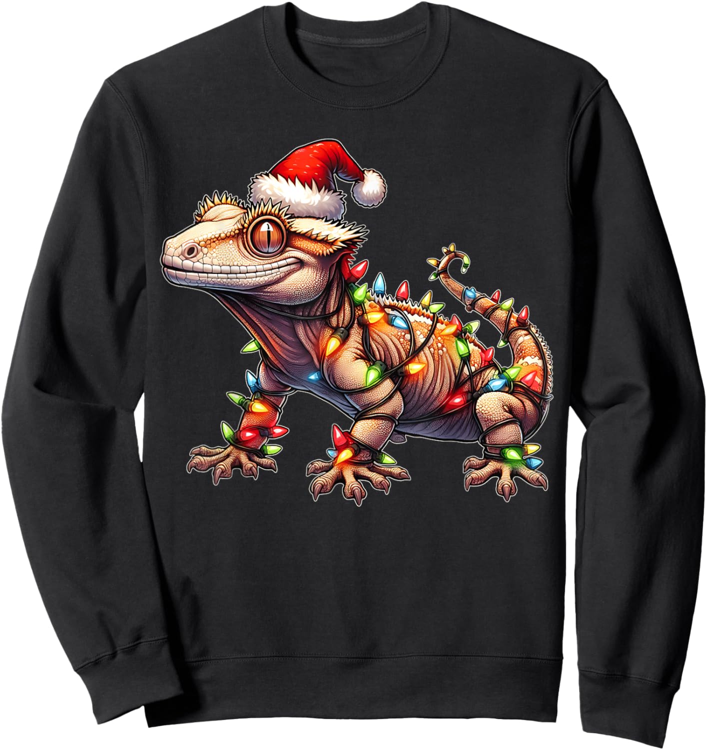 Crested Gecko Lizard Christmas Xmas - -Adult, Black, Small, Short Sleeve Sweatshirt - Sweatshirt | Black