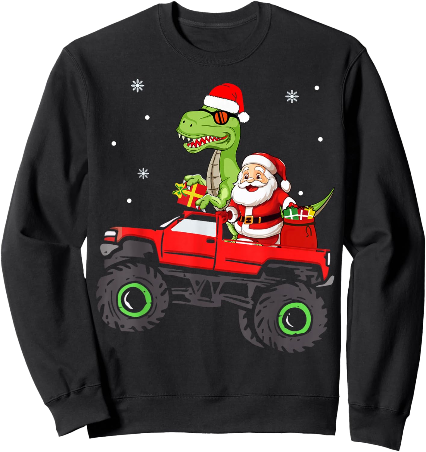 Christmas Family Matching santa truck dinosaur boys kids Sweatshirt - Sweatshirt | Black