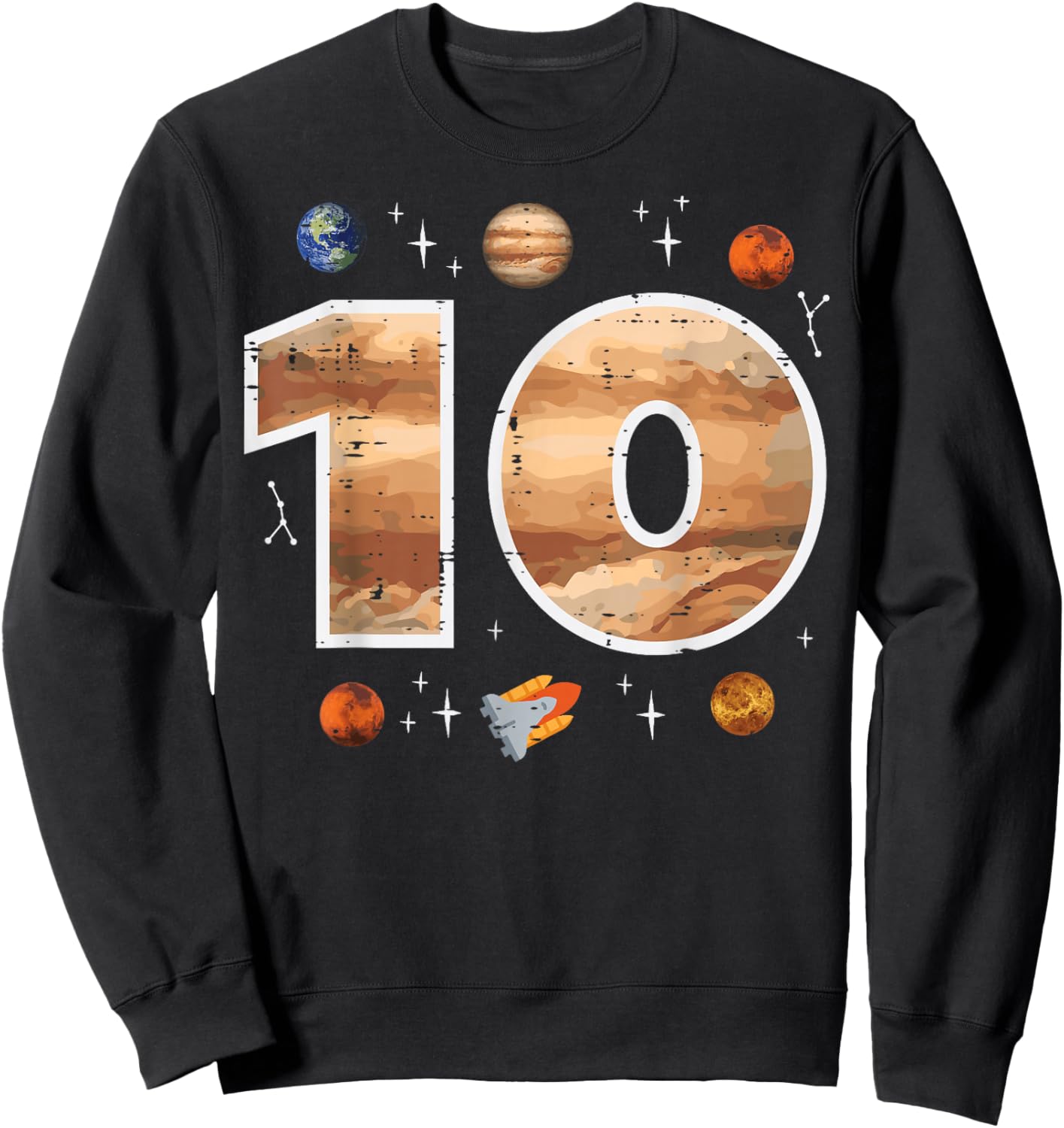 10th Birthday Planets Astronaut 10 Years Old Bday Space Boys Sweatshirt - Sweatshirt | Black