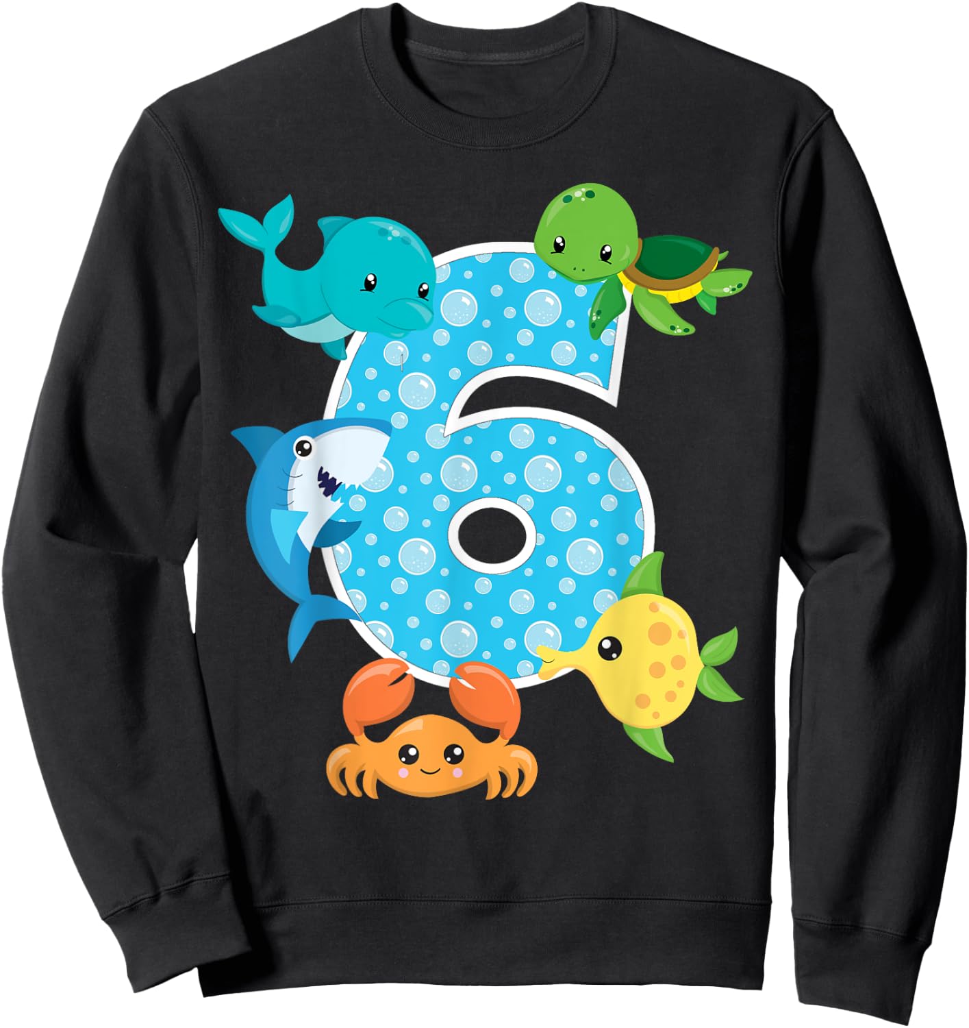 6th Birthday Party 6 Year Old Sea Fish Aquarium Birthday Boy Sweatshirt - Sweatshirt | Black