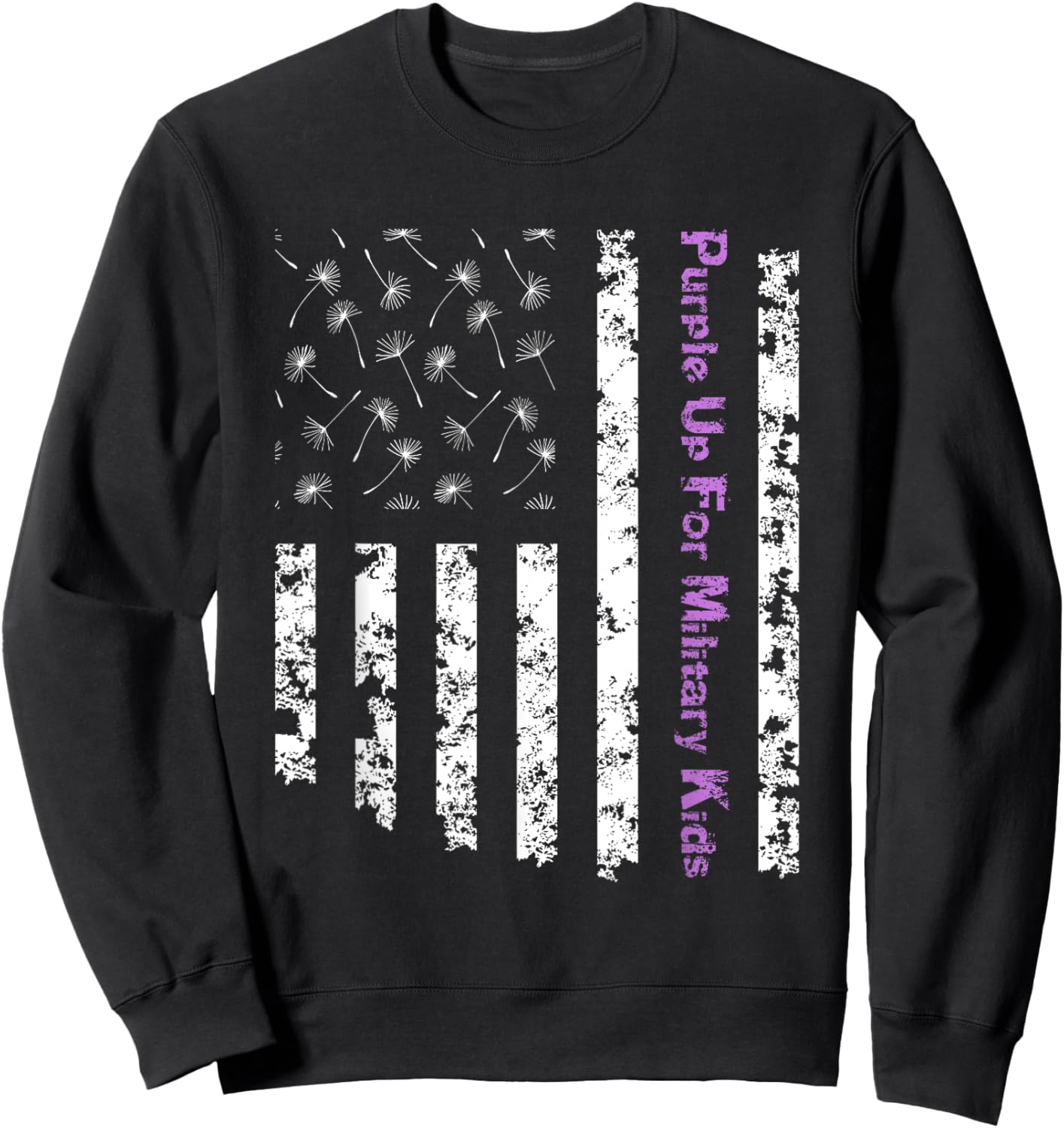 Purple Up For Military Kids Army Child Dandelion US Flag Sweatshirt - Sweatshirt | Black