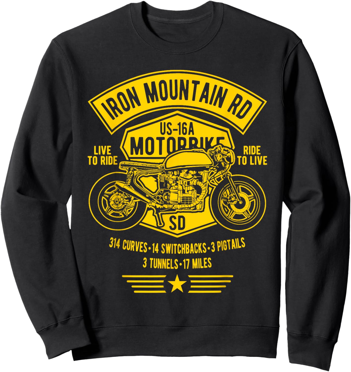 Iron Mountain Road US-16A South Dakota Motorcycle Design Sweatshirt - Sweatshirt | Black