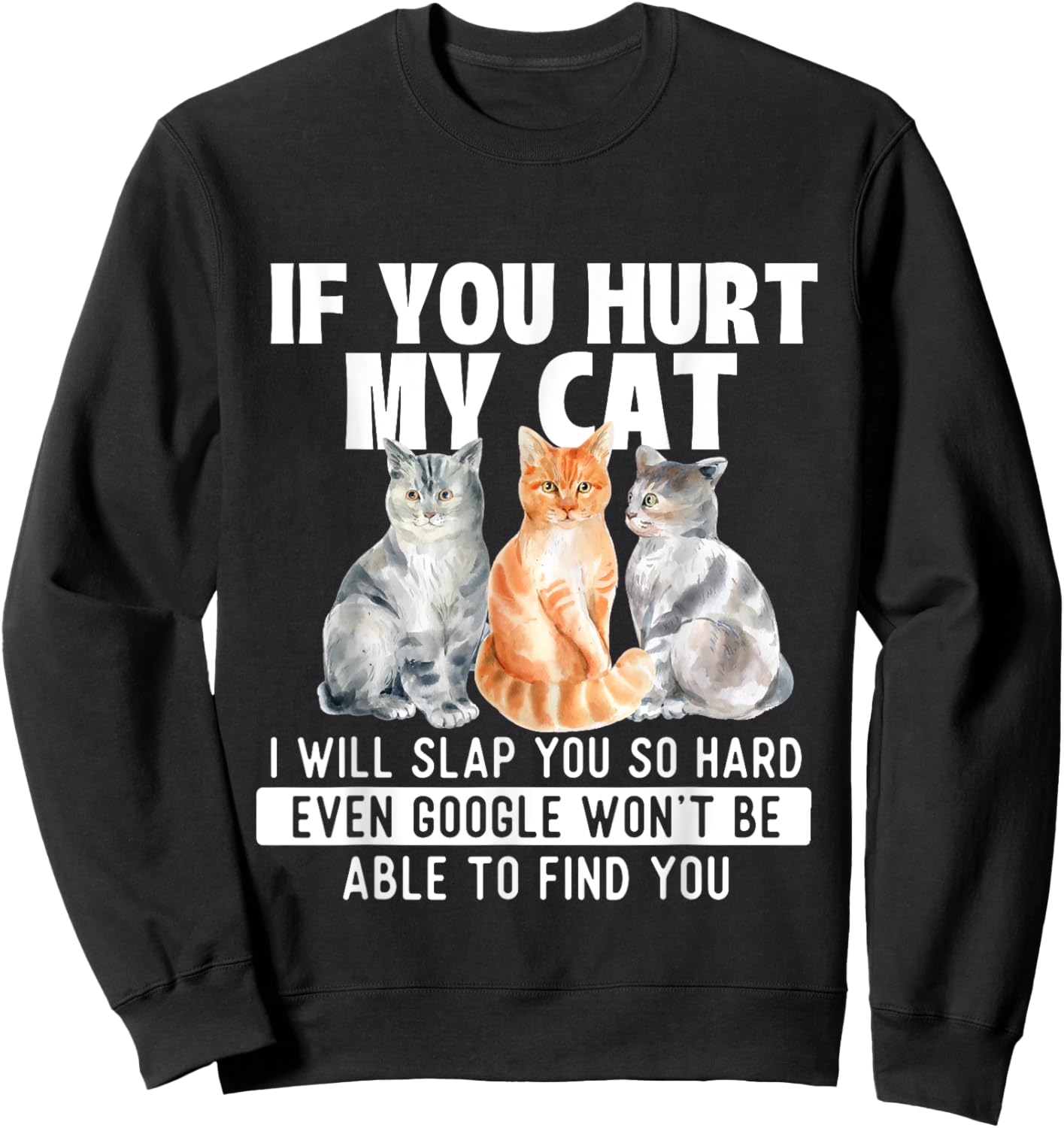 If You Hurt My Cat I Will Slap You So Hard - Cat Lover Sweatshirt - Sweatshirt | Black