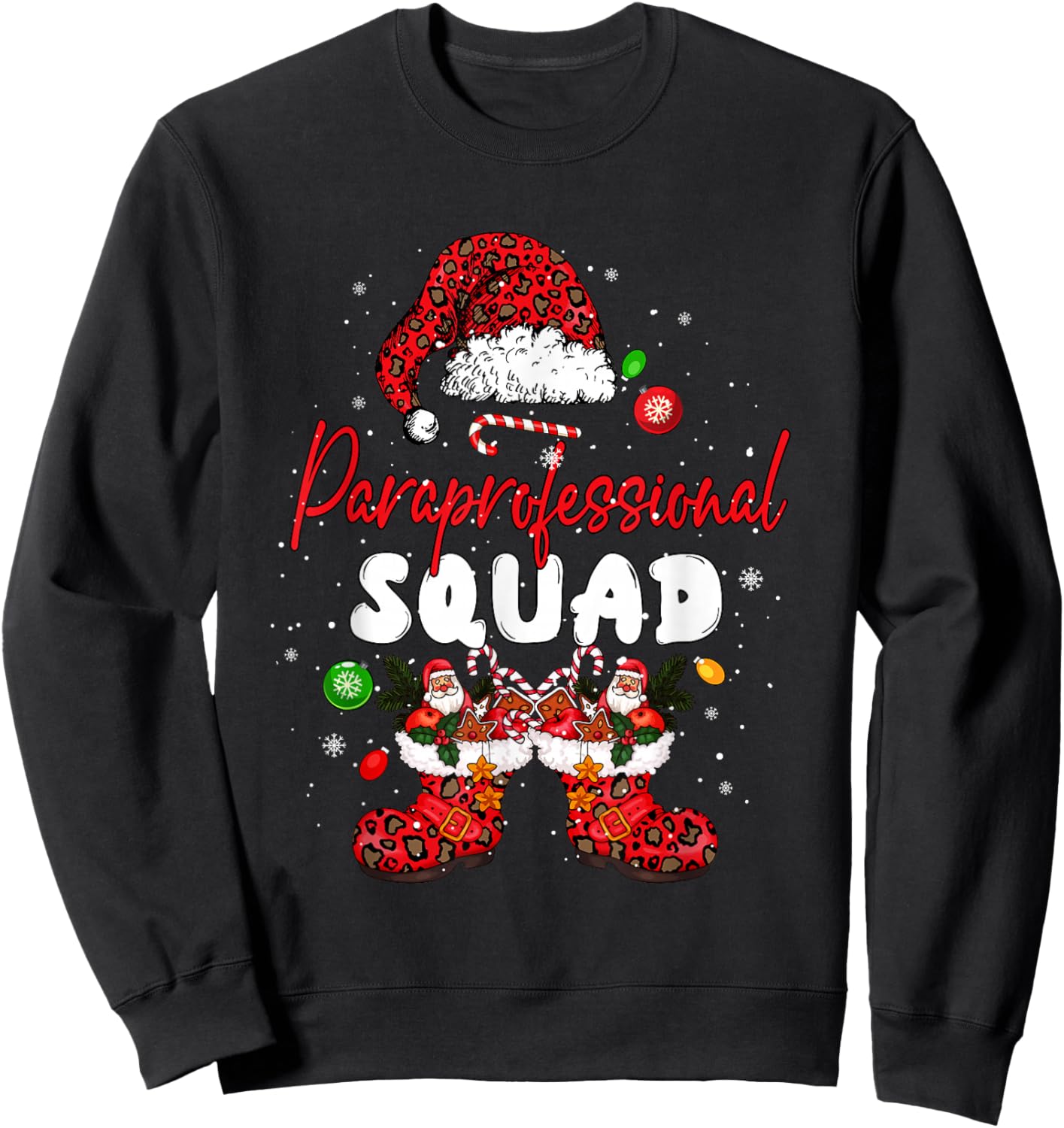Paraprofessional Squad Leopard Santa Christmas Job Team Sweatshirt - Sweatshirt | Black