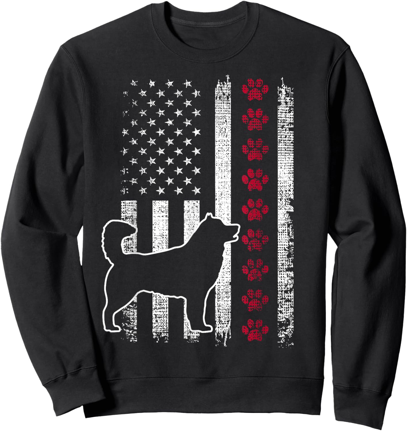 Vintage Retro USA Patriotic American Flag Alaskan Malamute Women Girls Kids Men Sweatshirt - Sweatshirt | Black