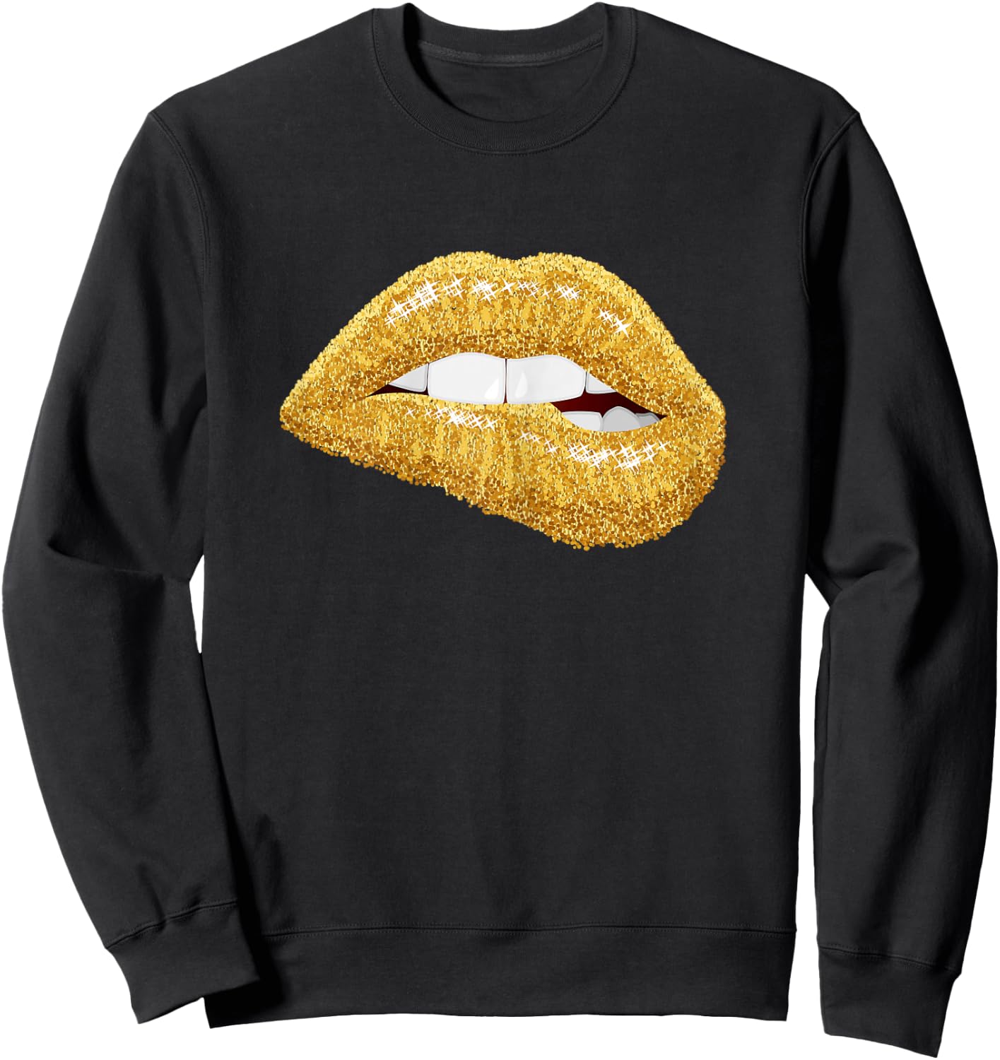 Gold Lips Biting Lipstick Makeup Sweatshirt - Sweatshirt | Black