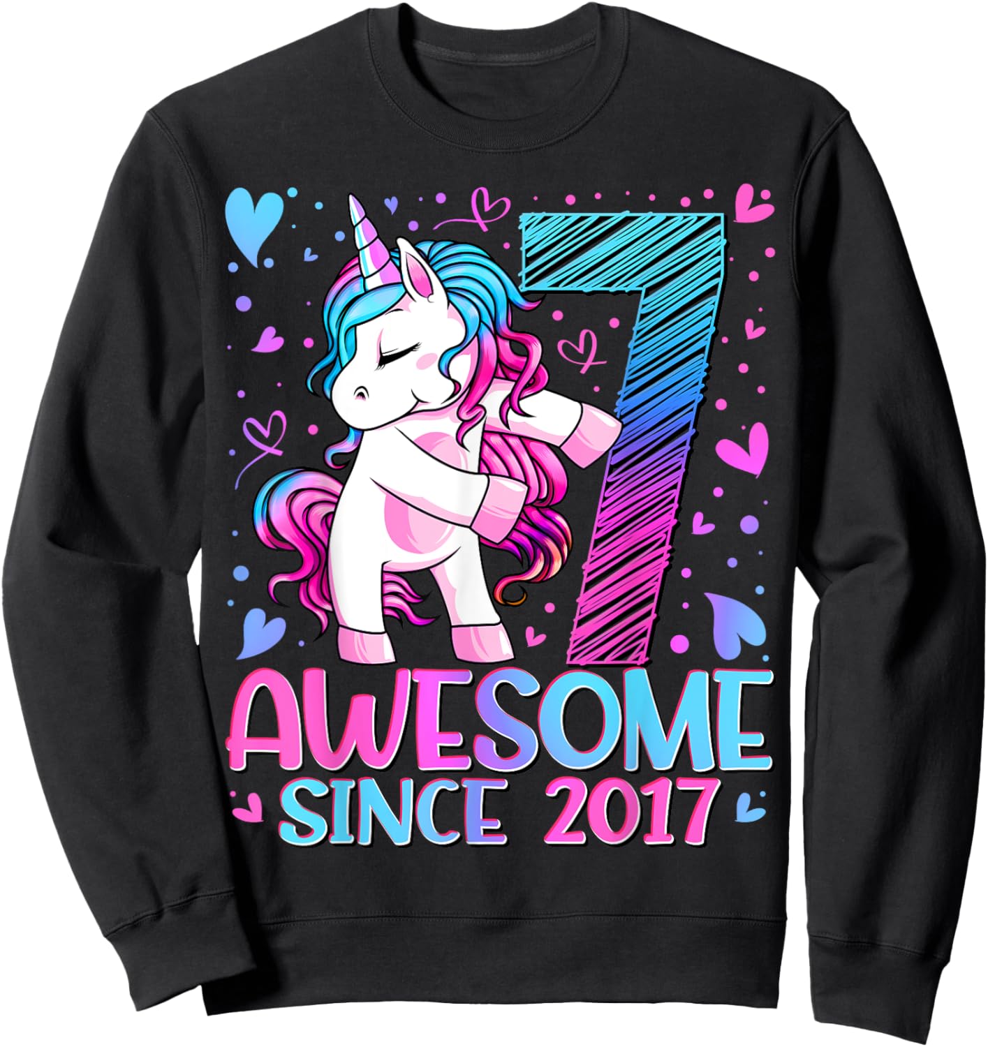7 Years Old Flossing Unicorn Gifts 7th Birthday Girl Party Sweatshirt - Sweatshirt | Black