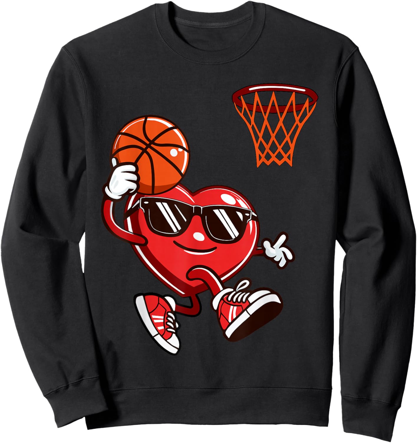 Funny Heart Dunking Basketball Valentines Day Boys Kids Sweatshirt - Sweatshirt | Black