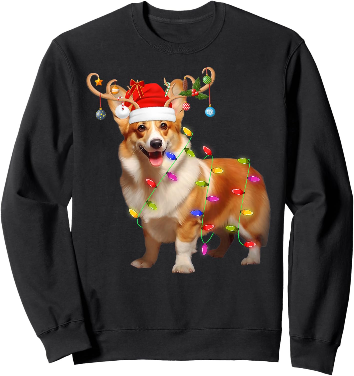 Corgi Dog Xmas Lights Reindeer Santa Corgi Dog Christmas Sweatshirt - Sweatshirt | Black