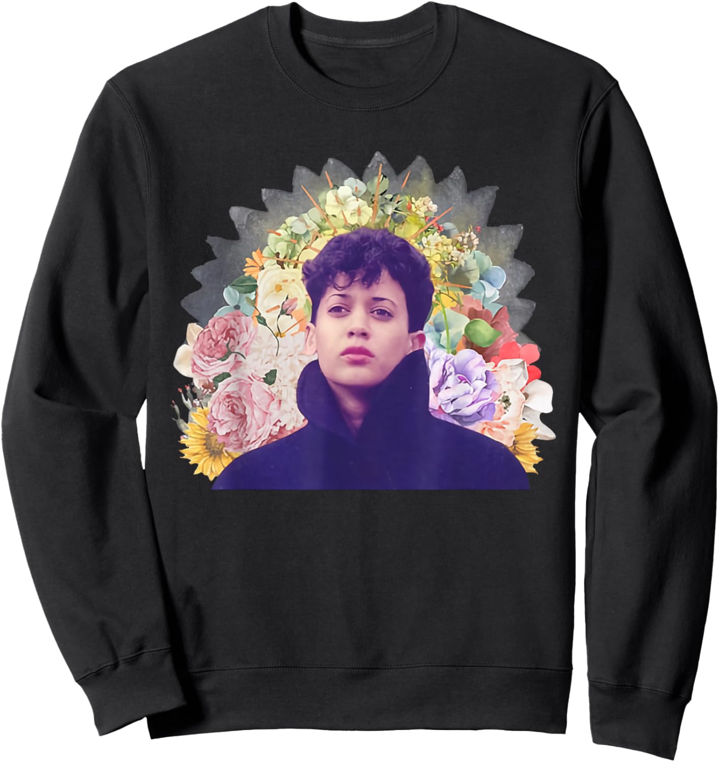 Retro Young Kamala Harris 80s Floral Photo 2024 Feminist Sweatshirt - Sweatshirt | Black