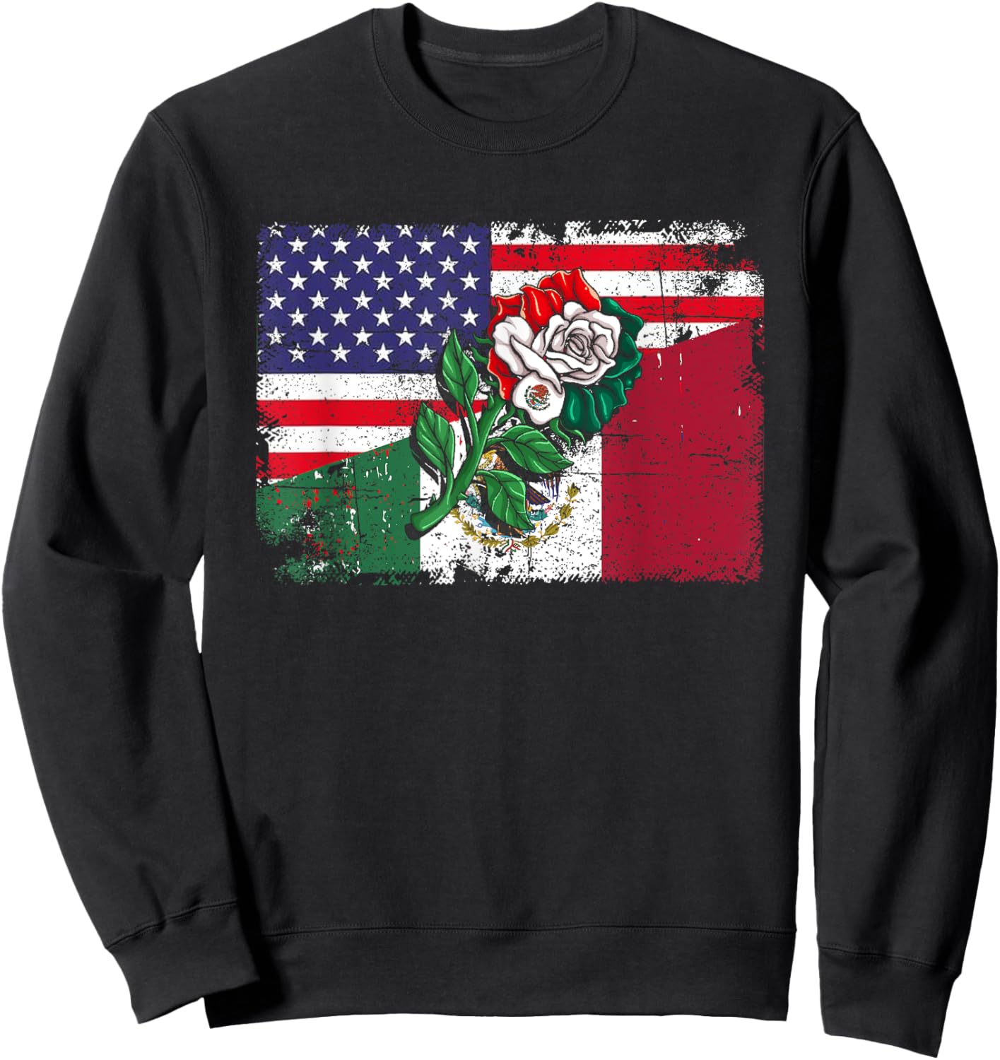 Mexico US Flag Mexican Flag American Flag Rose Kids Men Sweatshirt - Sweatshirt | Black