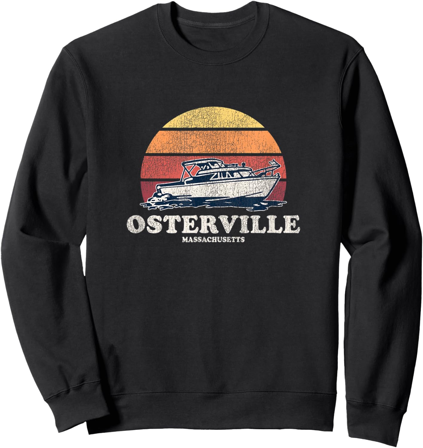 Osterville MA Vintage Boating 70s Retro Boat Design Sweatshirt - Sweatshirt | Black